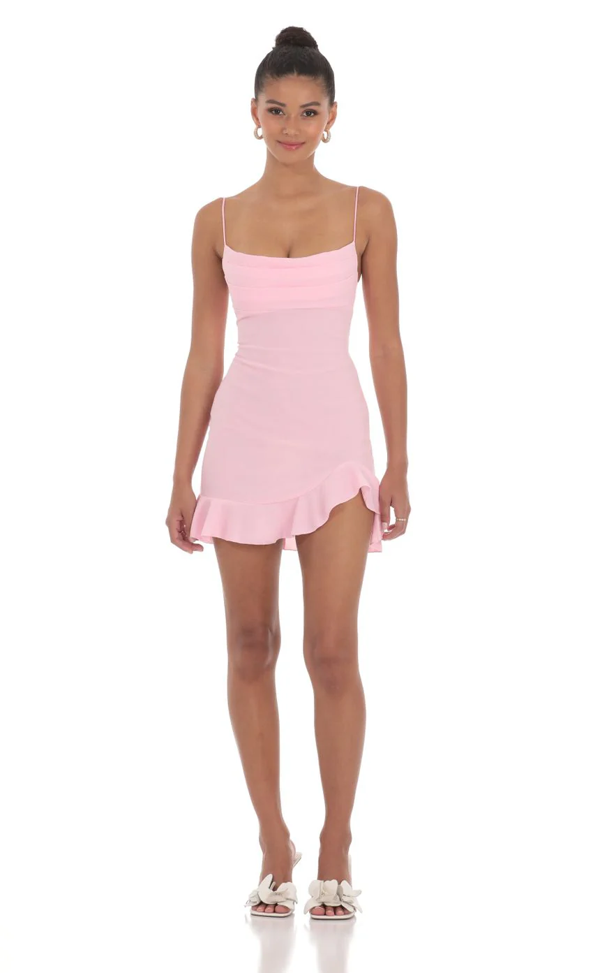 Ruffled Slit Dress in Pink