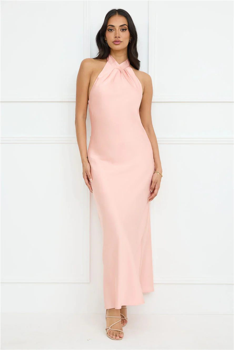 Delicate Dazzle Halter Satin Maxi Dress