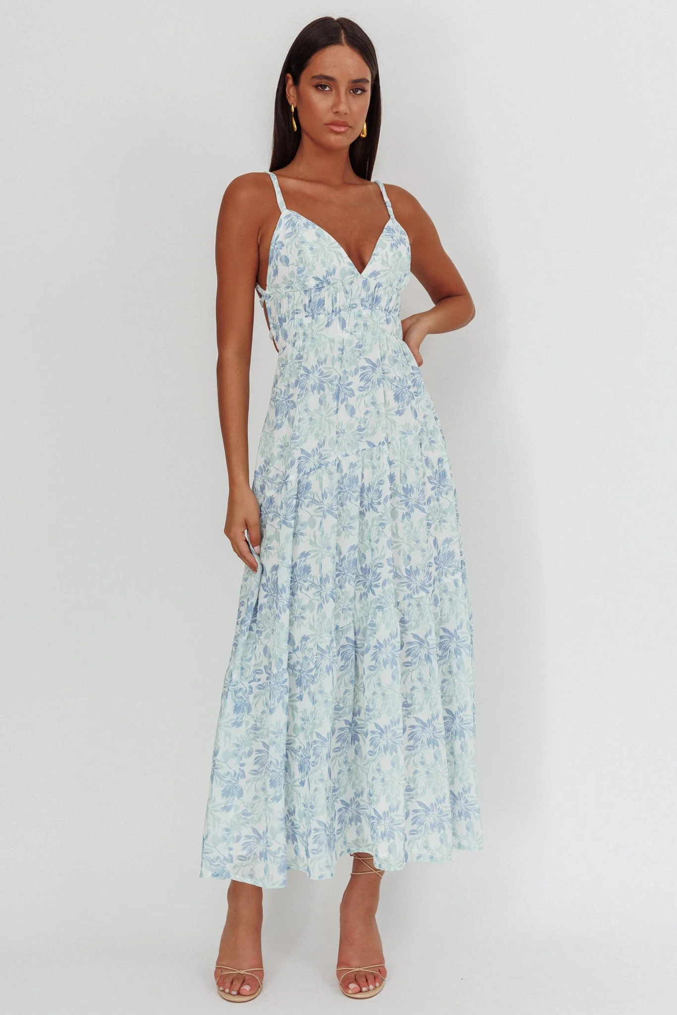 South Pacific Strappy Back Maxi Dress Floral Blue