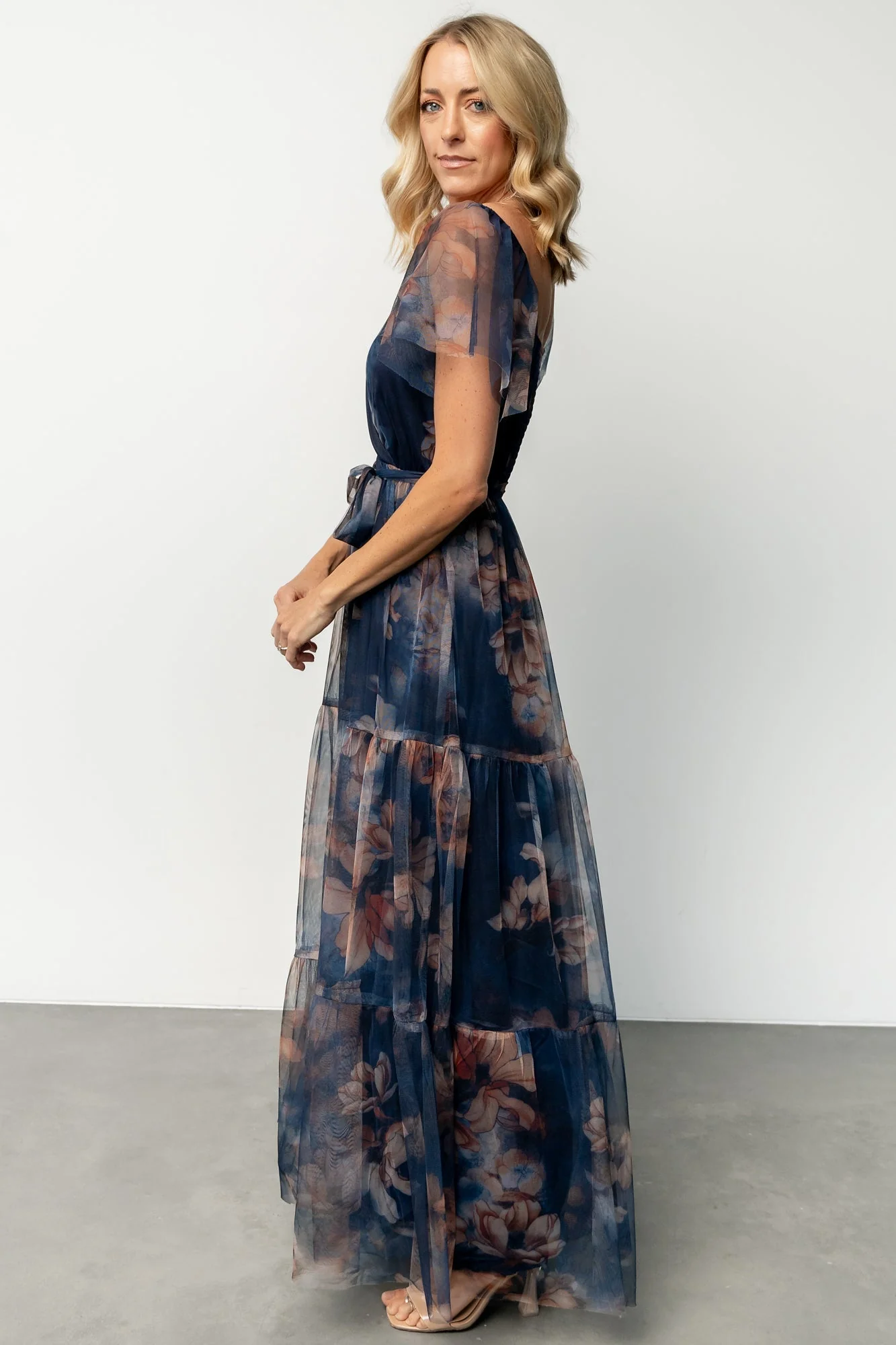 Nicola Tulle Maxi Dress | Dark Blue Floral