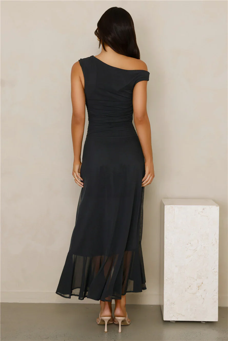 Effortless Girl Off Shoulder Mesh Midi Dress