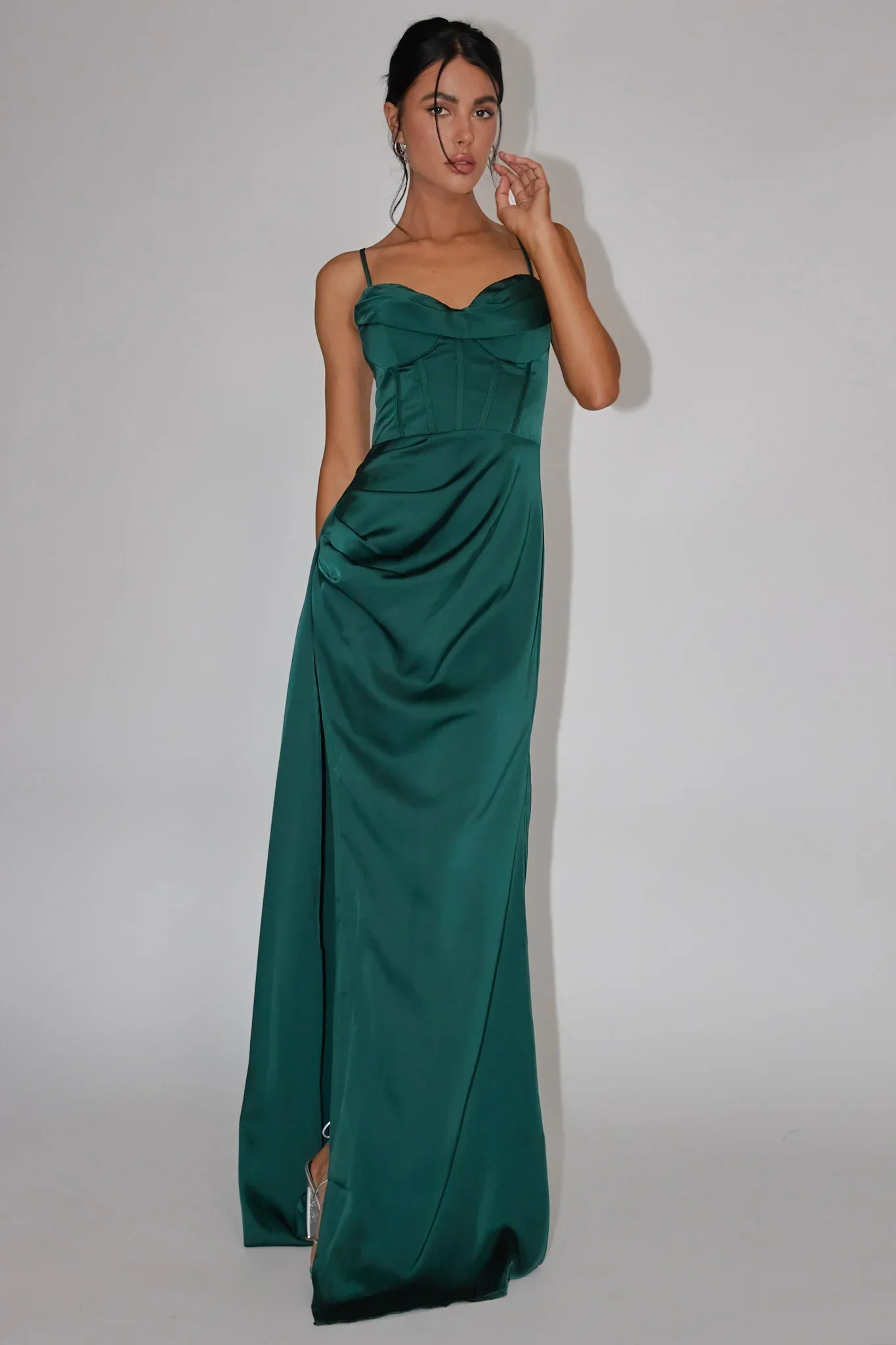Secret Sweetheart Neckline Split Maxi Dress Hunter Green
