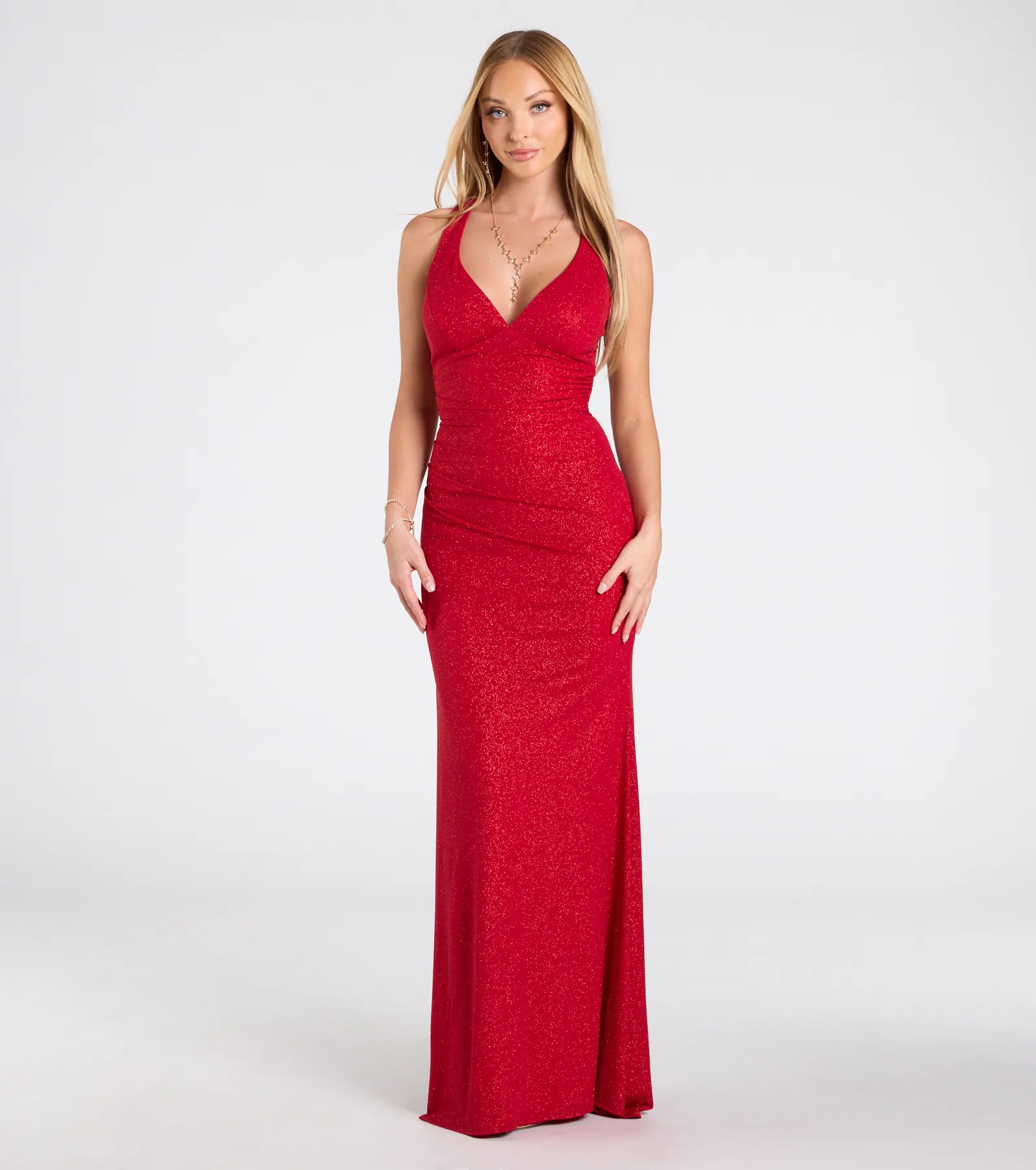Ayla Lace-Up Slit Mermaid Glitter Formal Dress