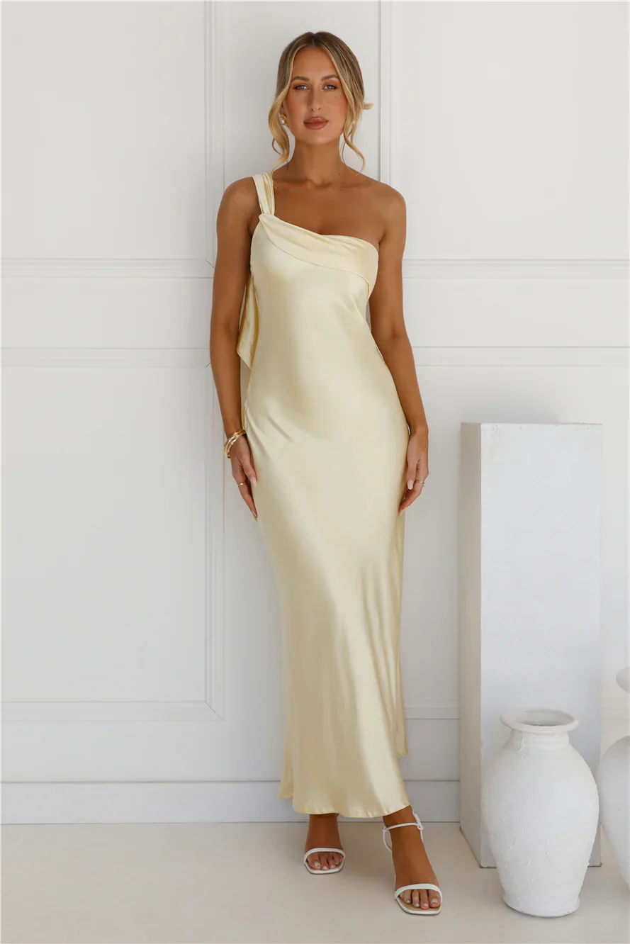 Romantic Tales Satin One Shoulder Maxi Dress