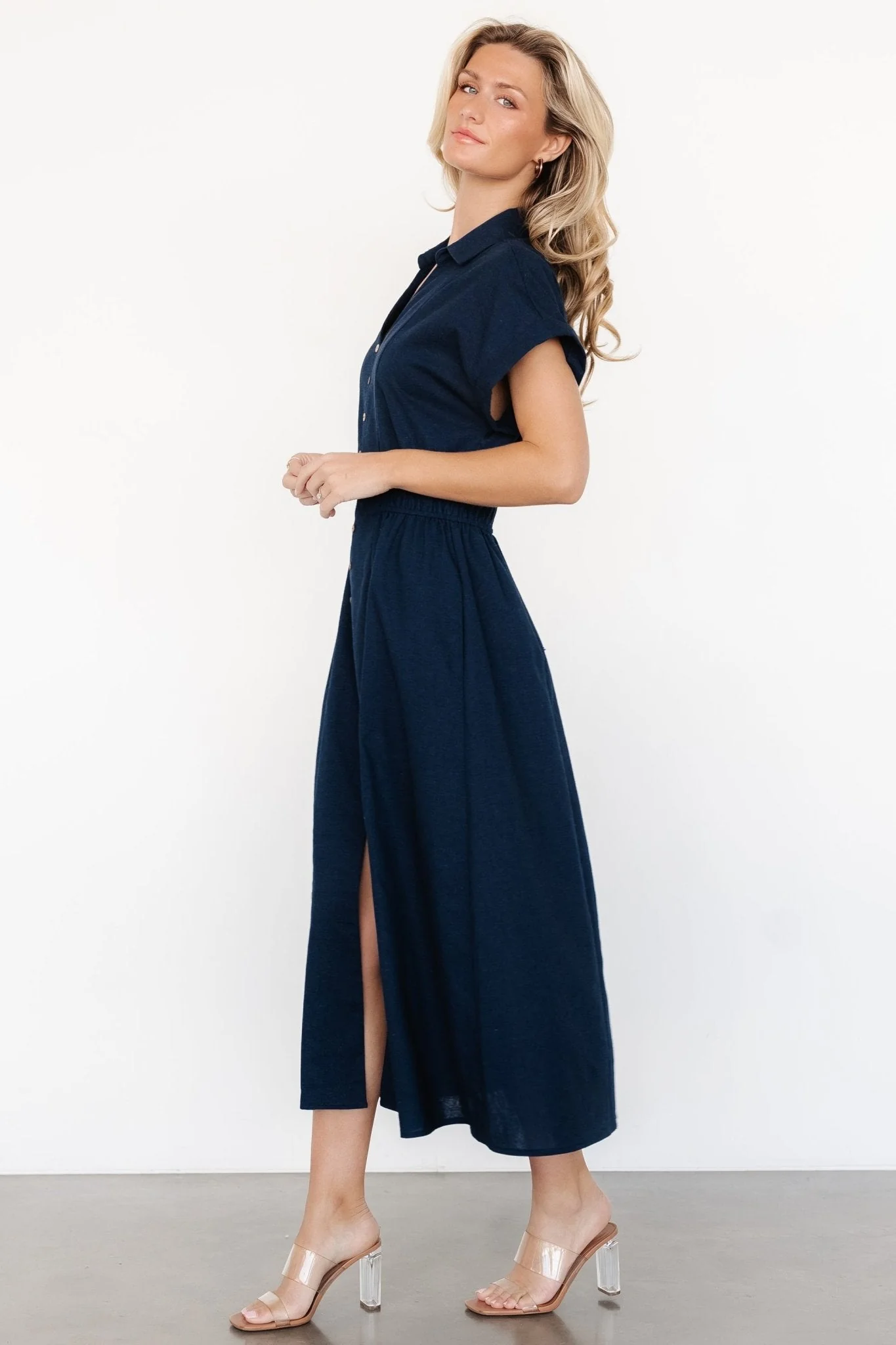 Larah Button Dress | Navy Blue