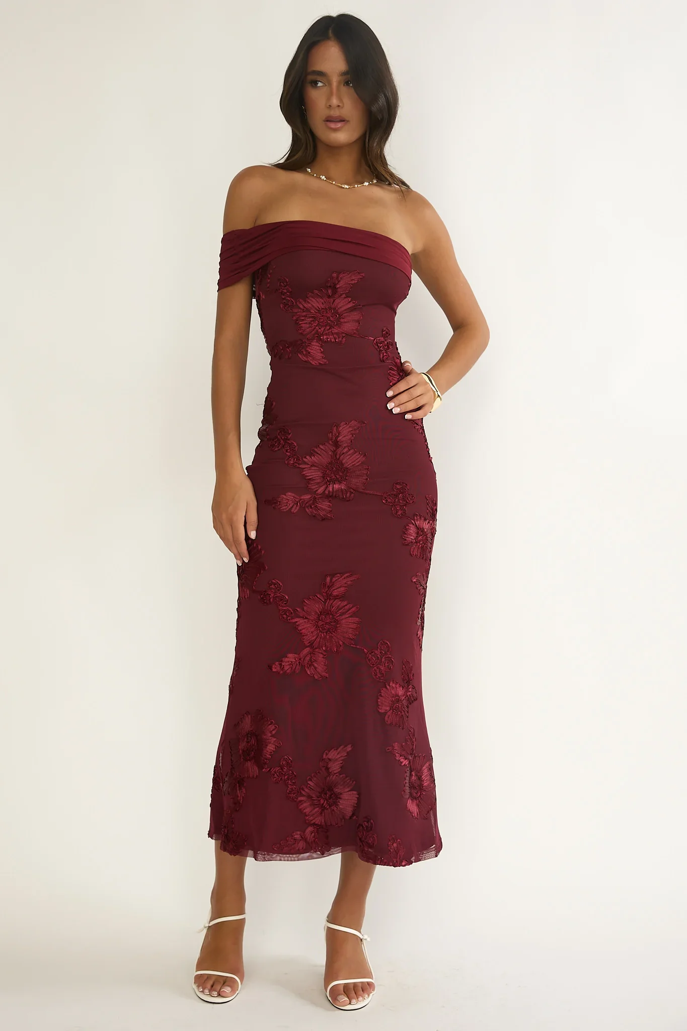 Gala One-Shoulder Maxi Dress Embellished Wine