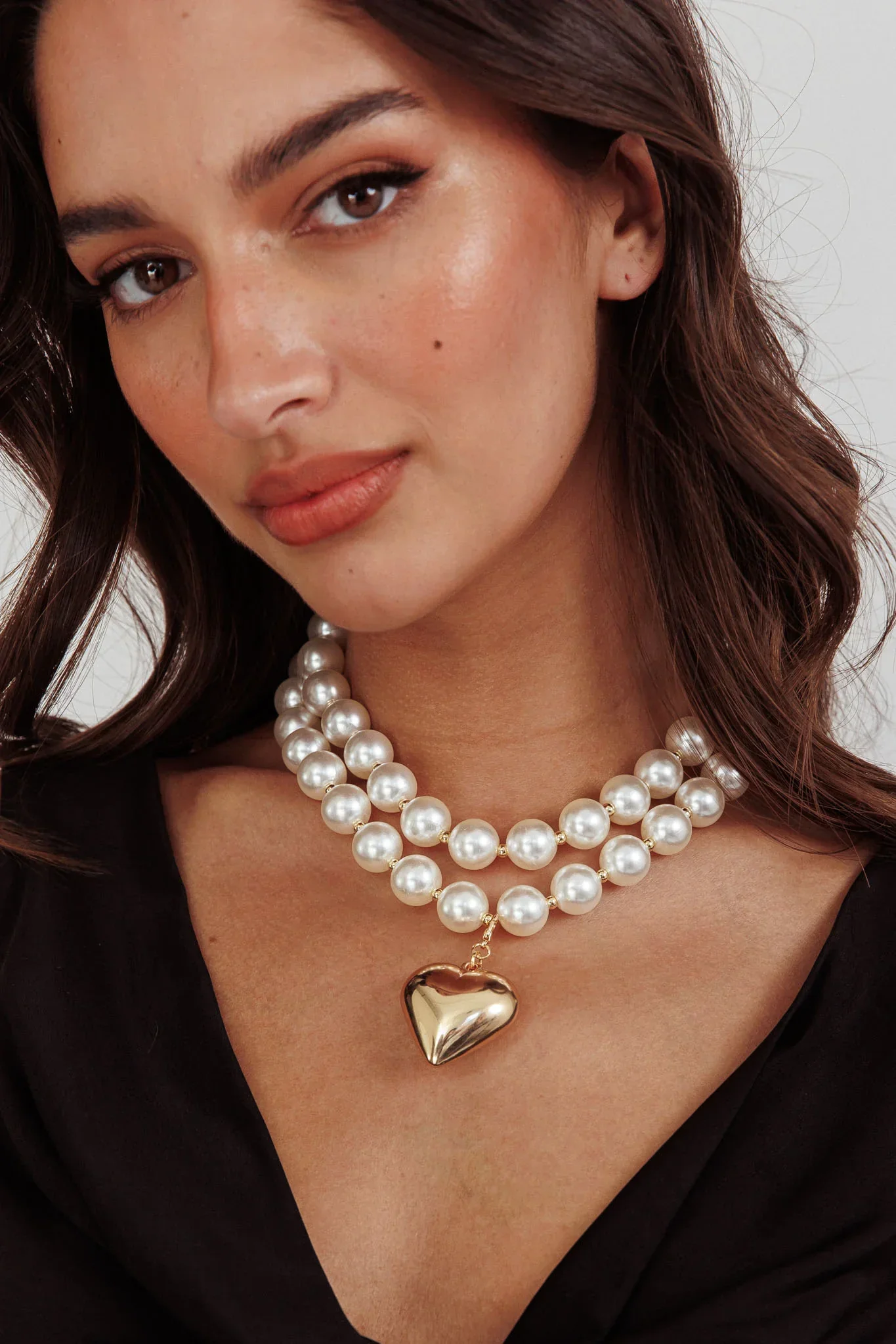 Kerri Large Heart Pearl Necklace Gold