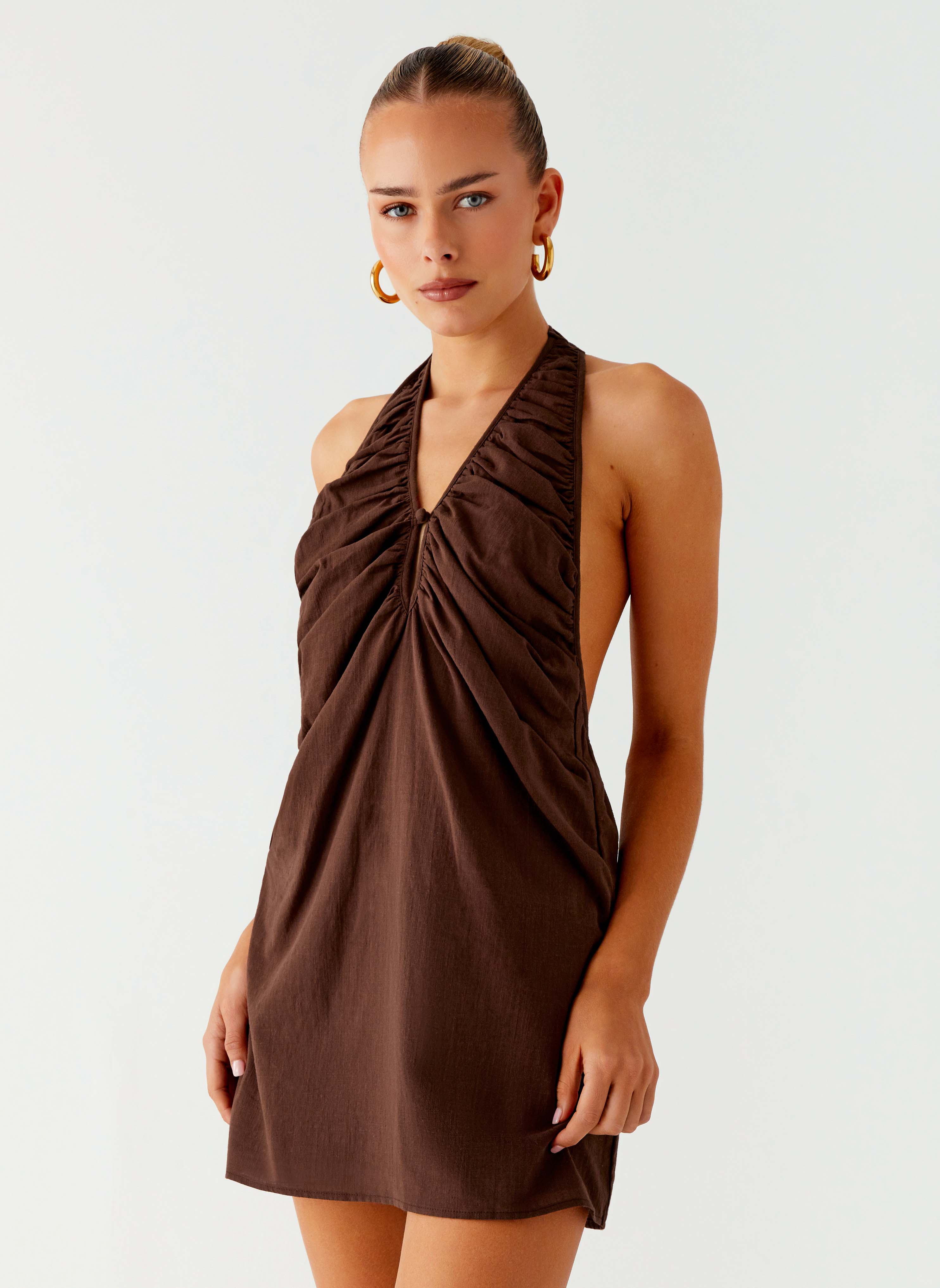 Jepsen Halter Mini Dress - Chocolate