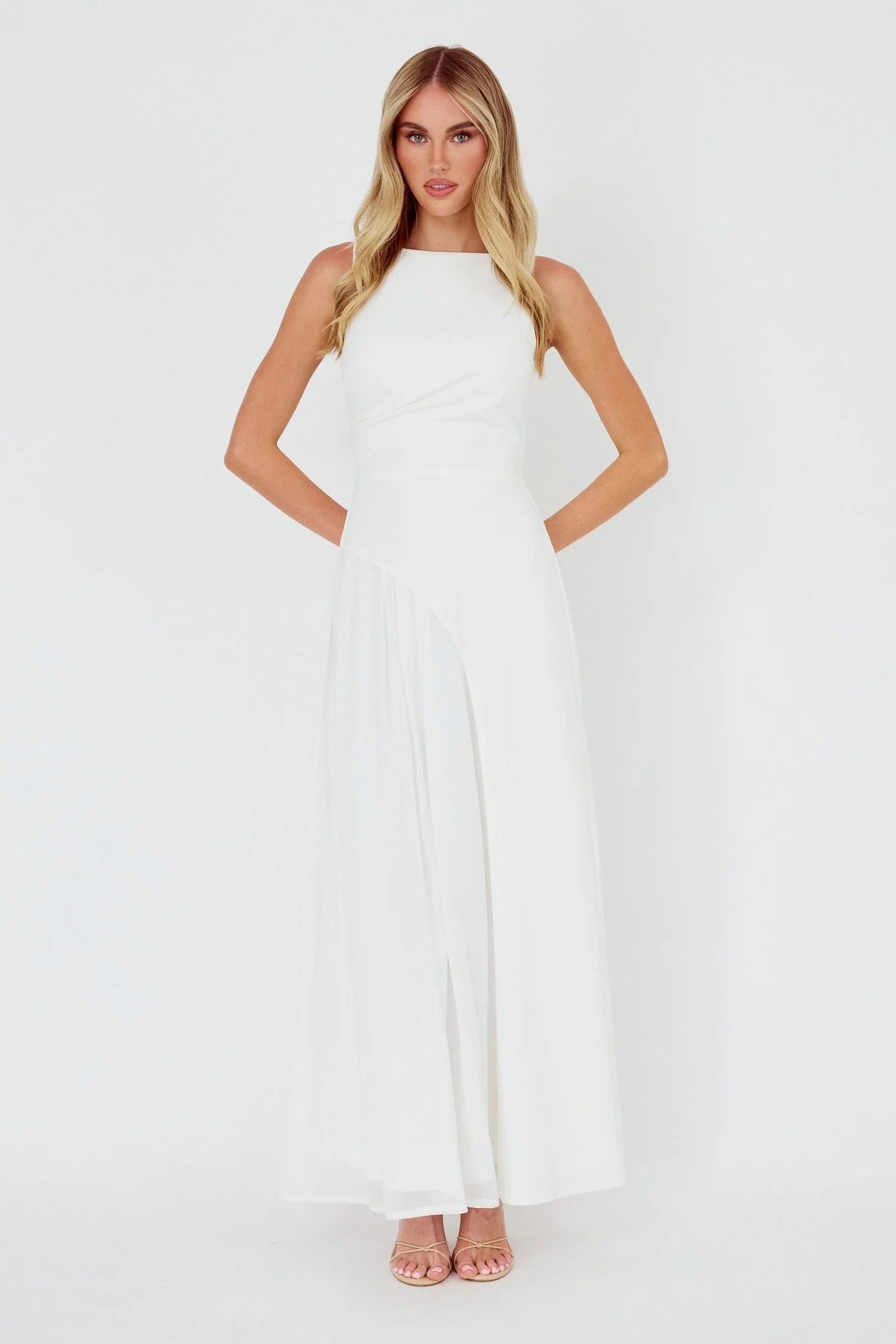 Ibis Pleat Detail Maxi Dress Off White