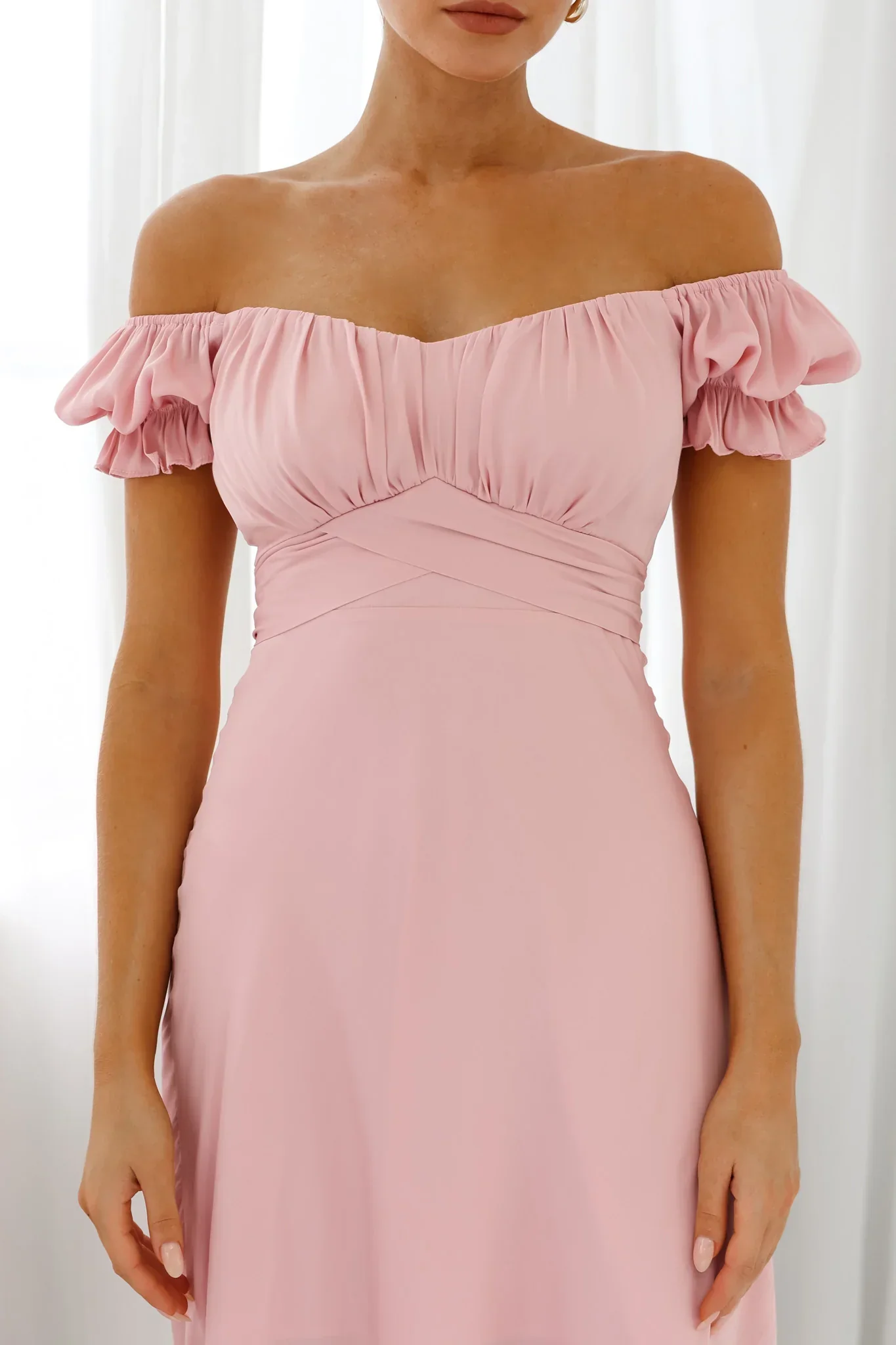 Linka Off-Shoulder Tie Back Midi Dress Blush