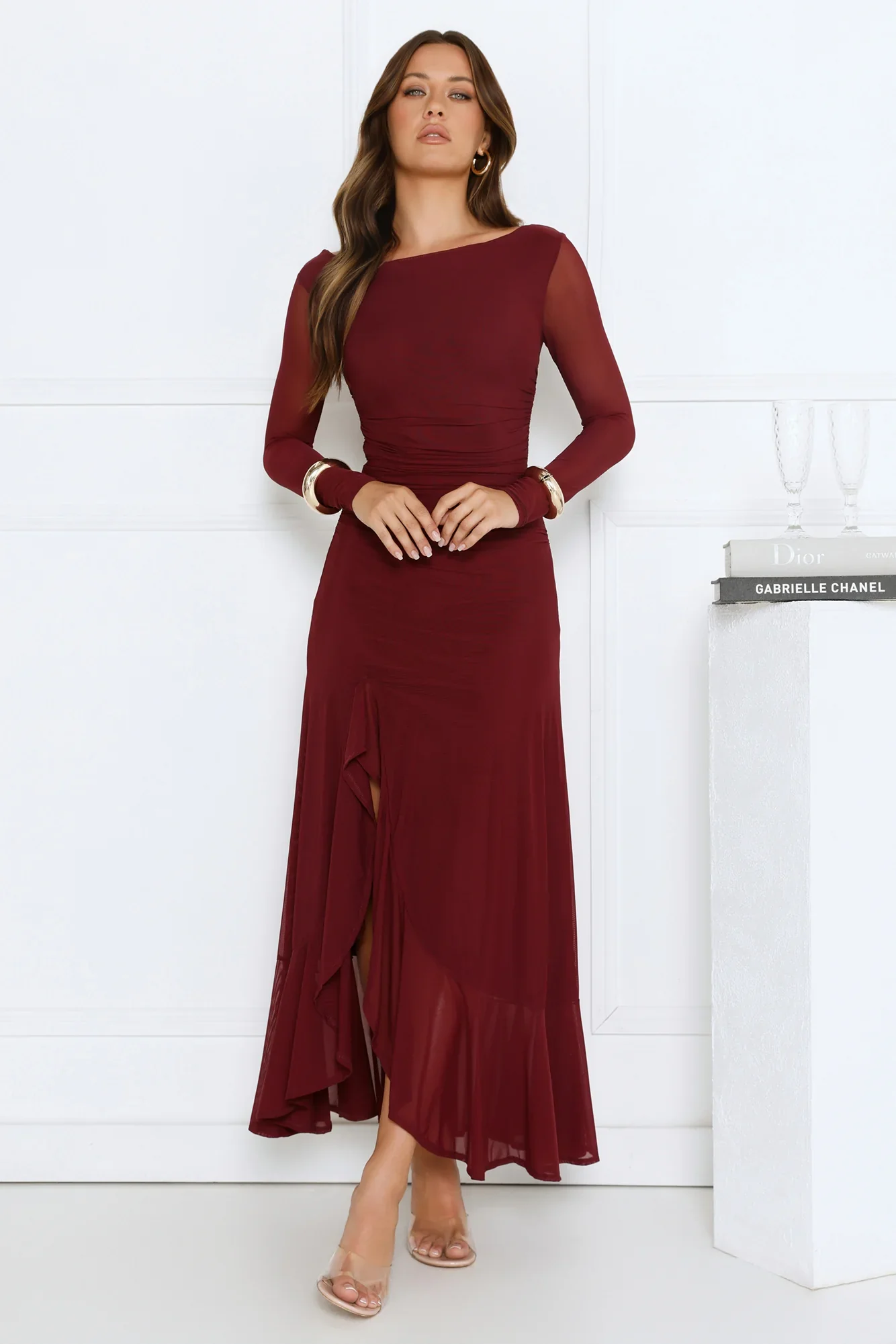Darling At Dusk Long Sleeve Maxi Dress Wine