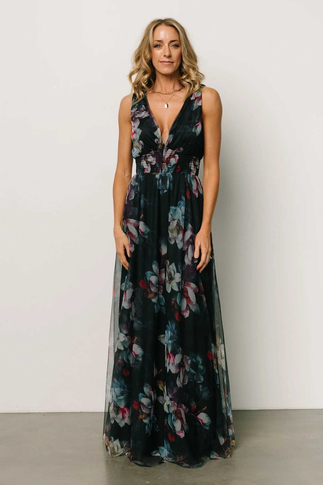 Kamila Tulle Maxi Dress | Navy Abstract Floral