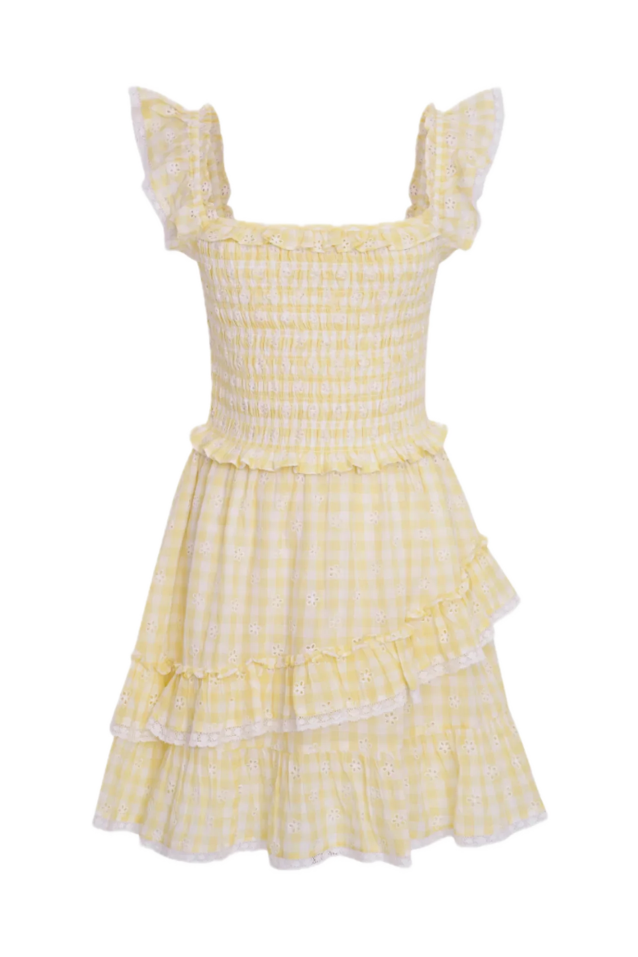 Aline Gingham Eyelet Mini Dress
