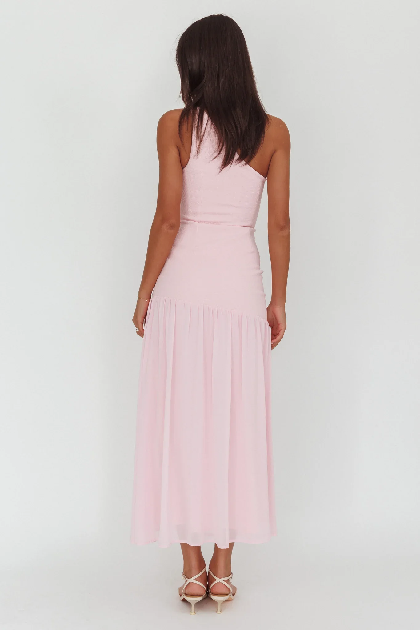 Lights On One-Shoulder Drop Waist Maxi Dress Pink
