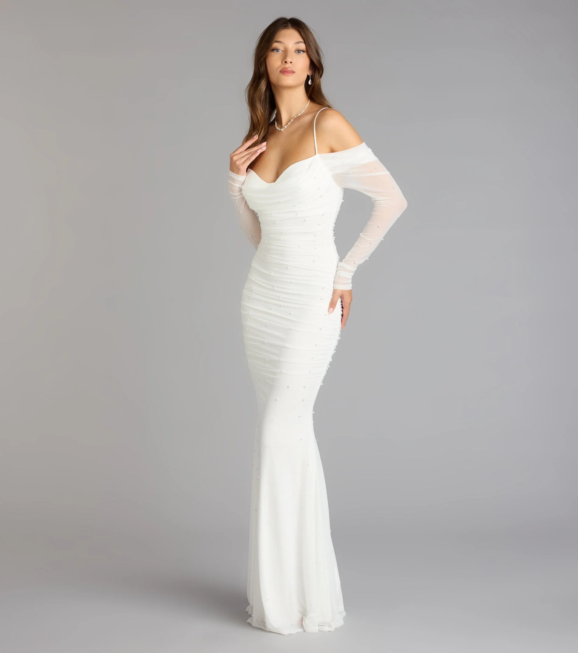 Lindsey Pearl Cold Shoulder Mermaid Formal Dress