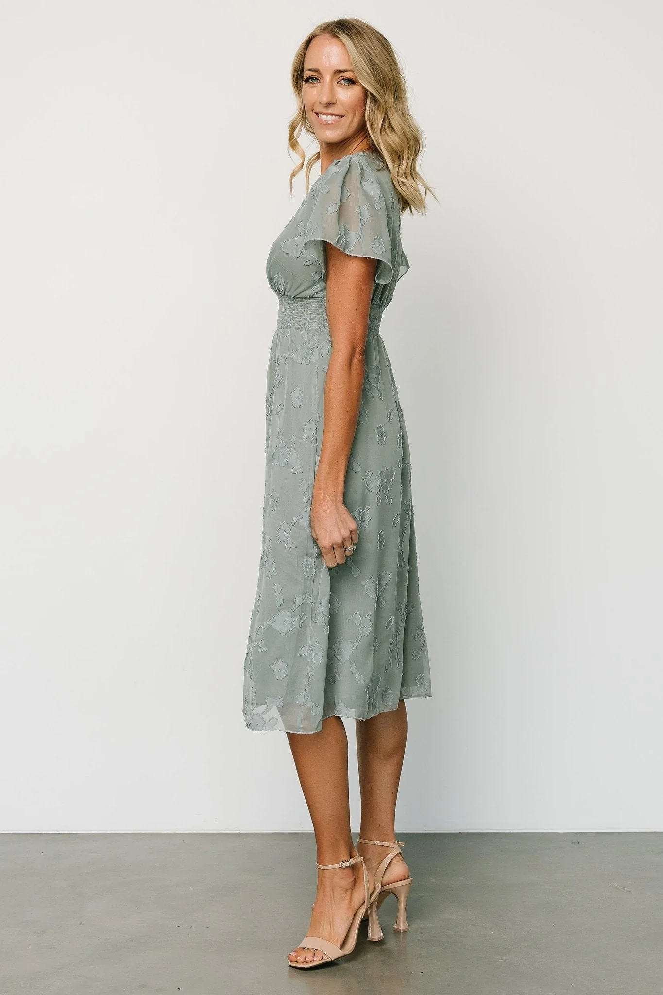June Smocked Midi Dress | Eucalyptus