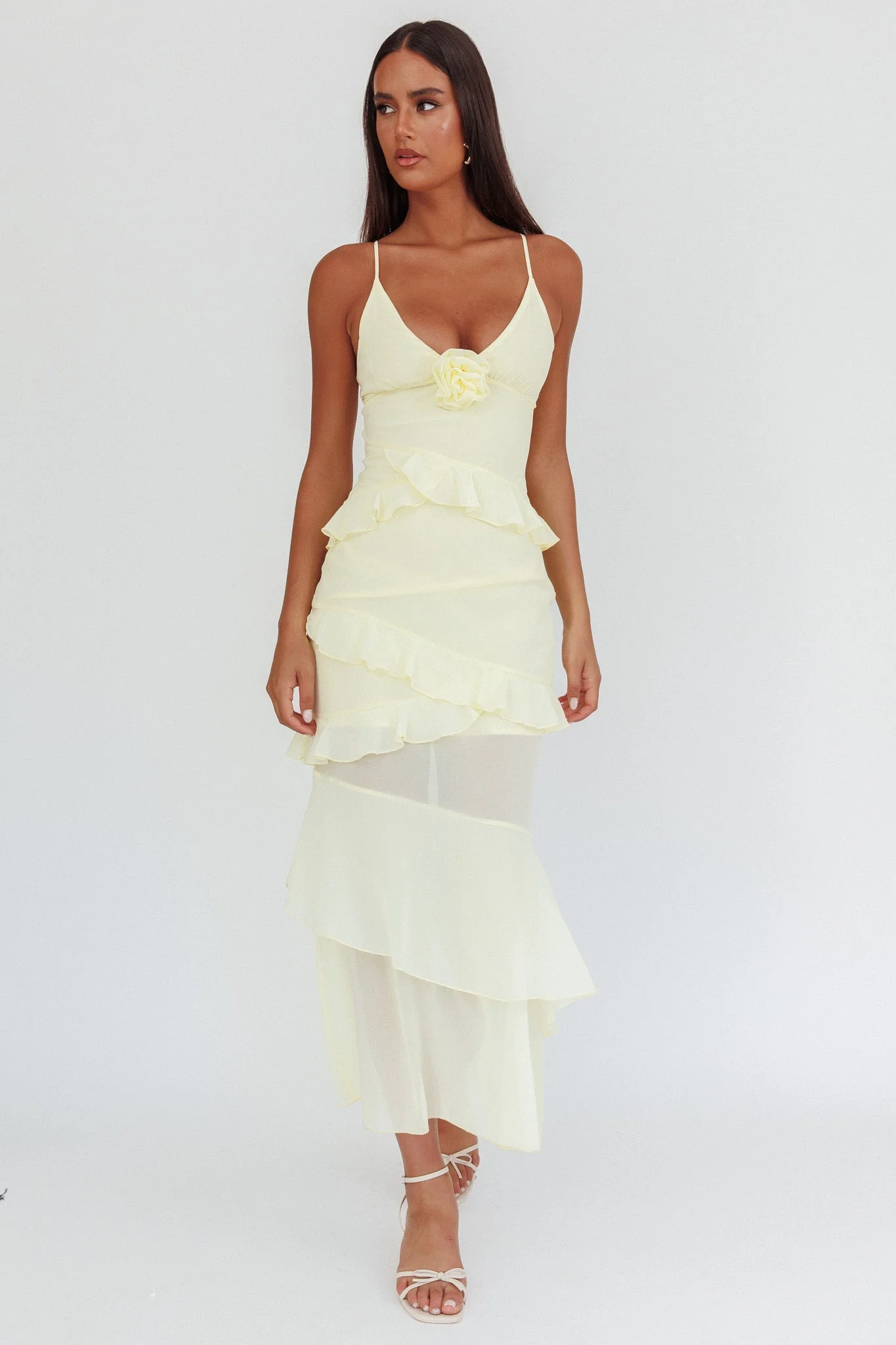 Marlie Frill Trim Rosette Maxi Dress Butter