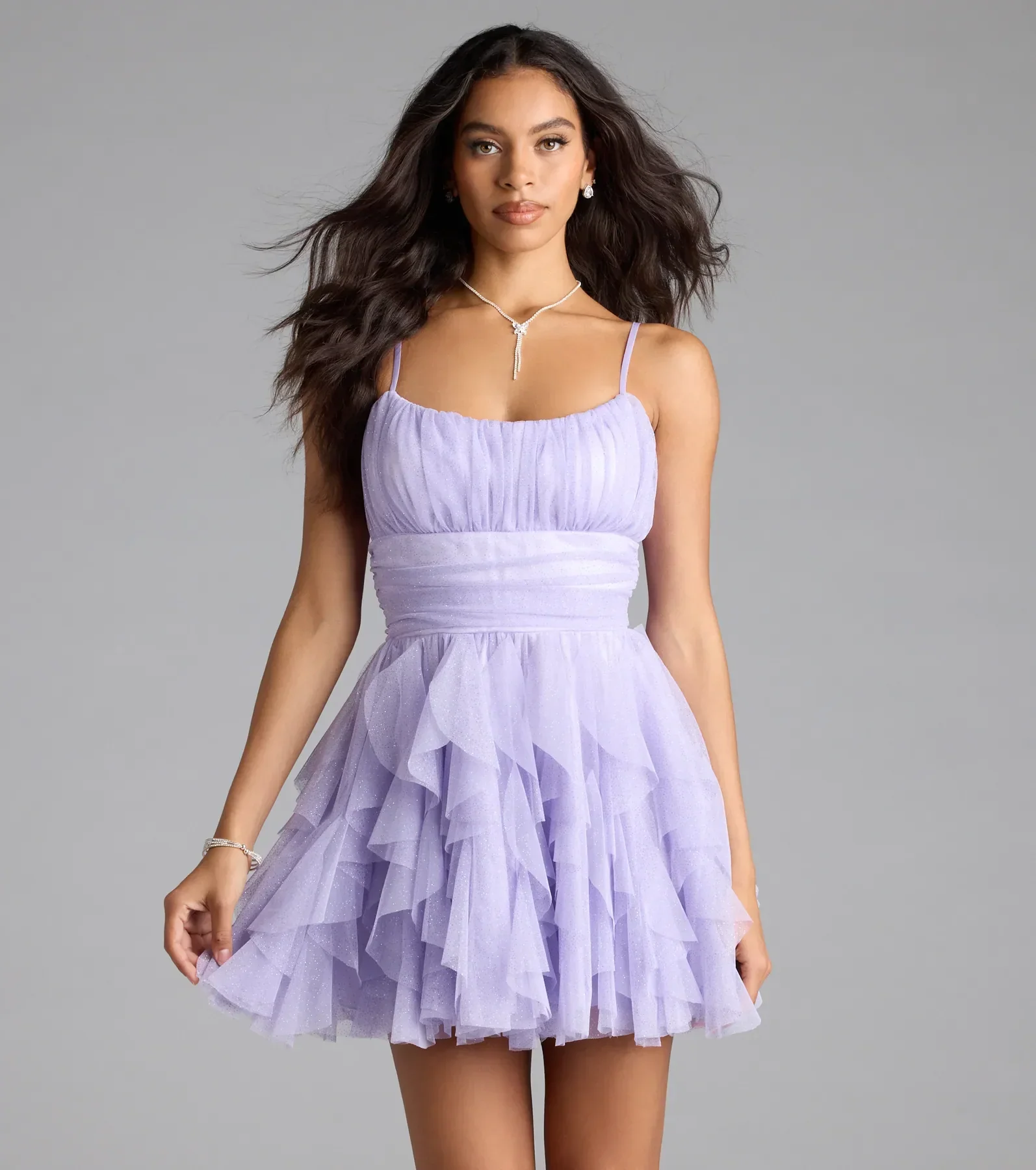 Louisa Ruffle Glitter Skater Short Dress