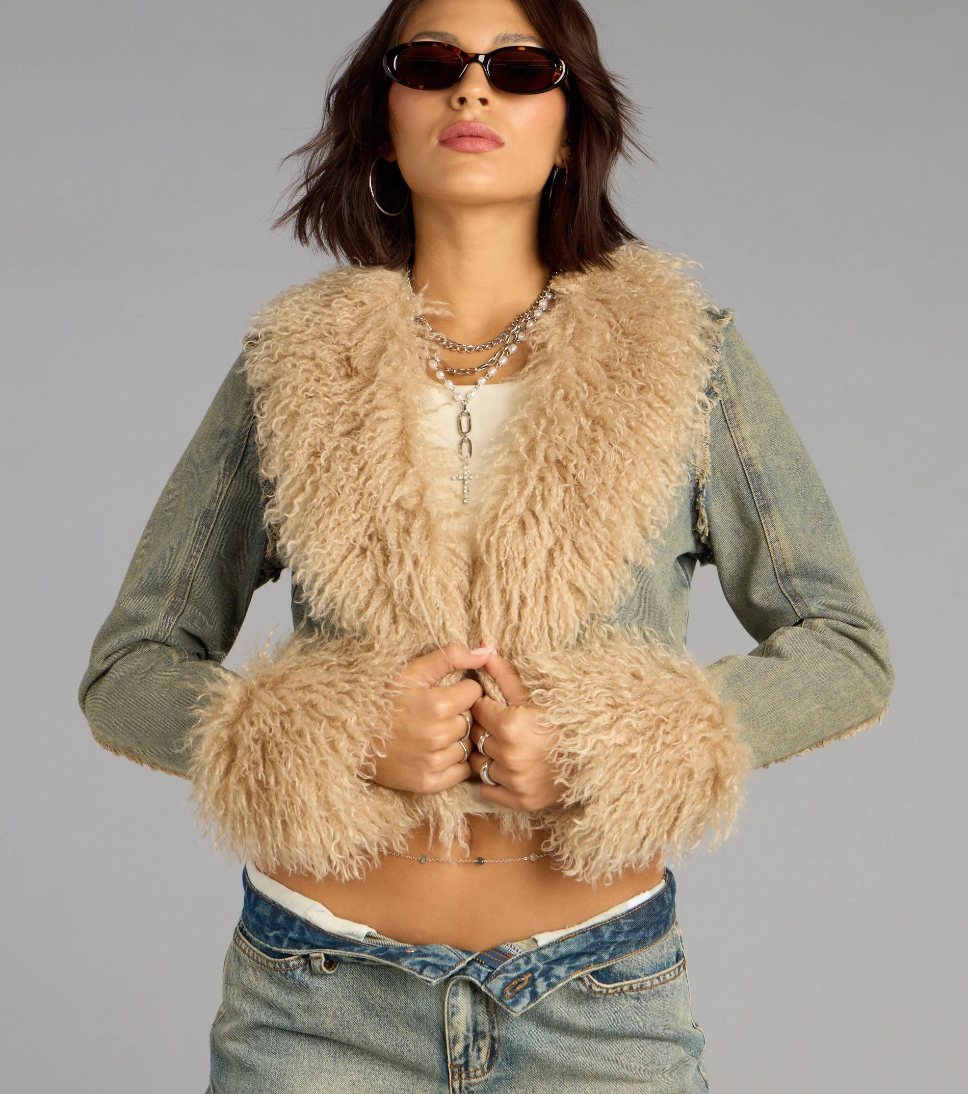 Scene Stealer Faux Fur Crop Denim Jacket