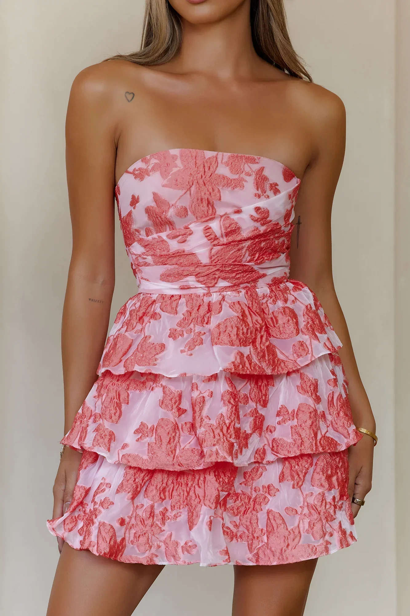 Effortless Edge Strapless Mini Dress Coral