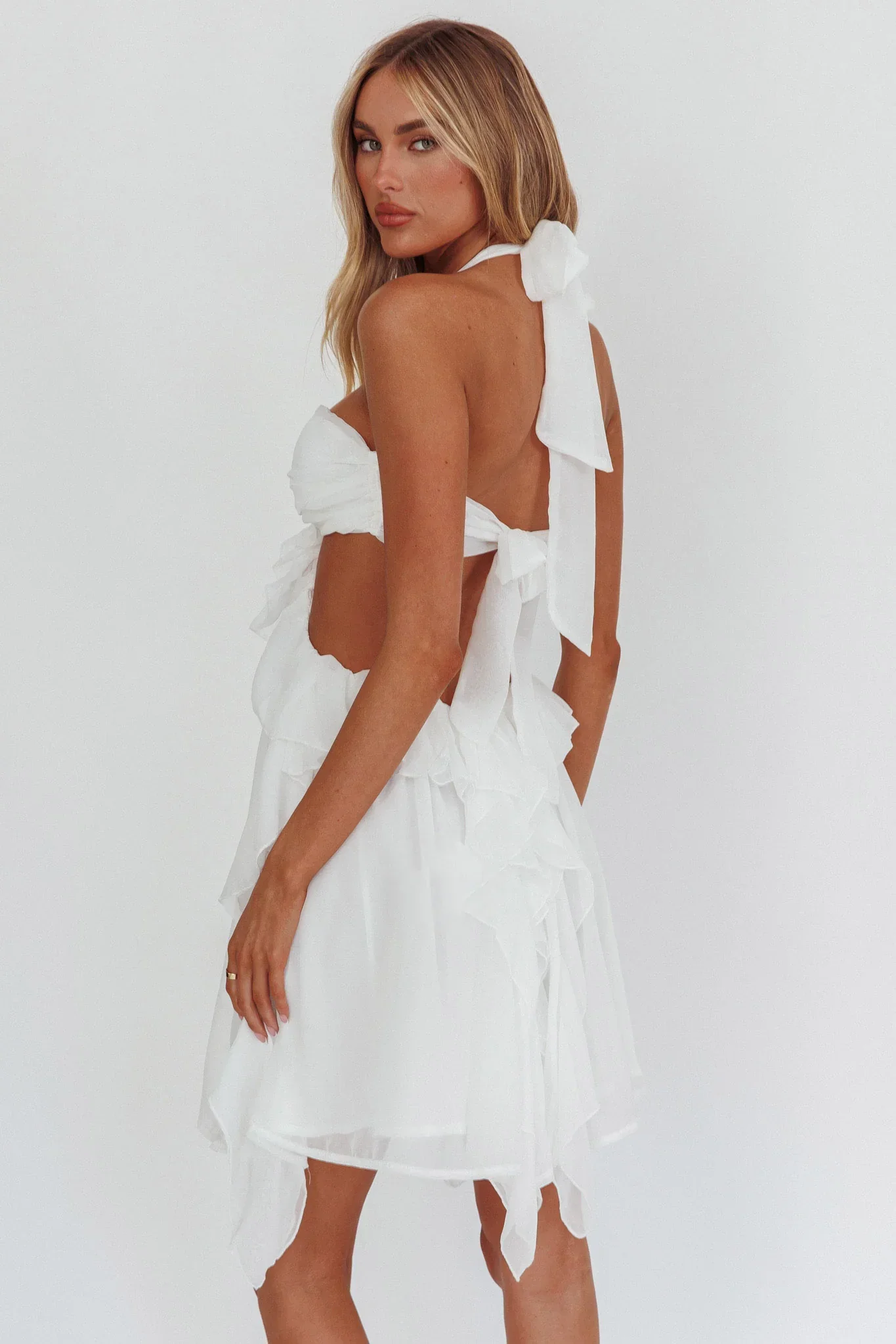 Santiago Cut-Out Ruffle Mini Dress White