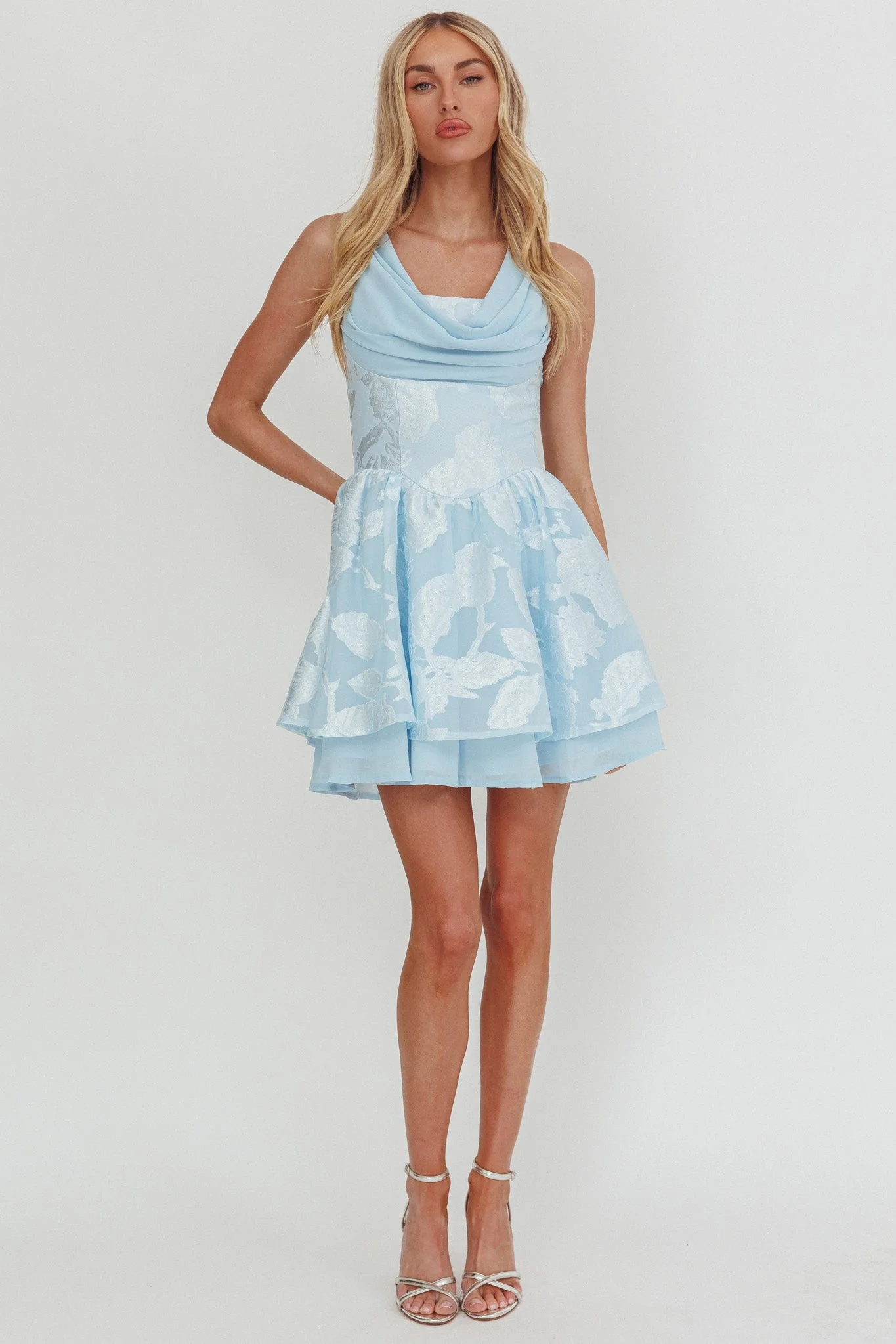 Lusting Lace-Up Back Mini Dress Ice Blue