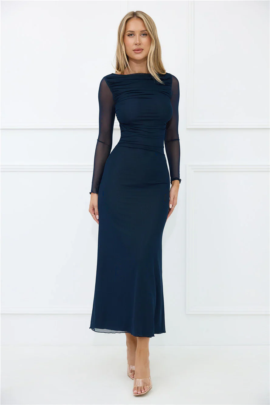 Thinking Pretty Long Sleeve Maxi Dress Navy