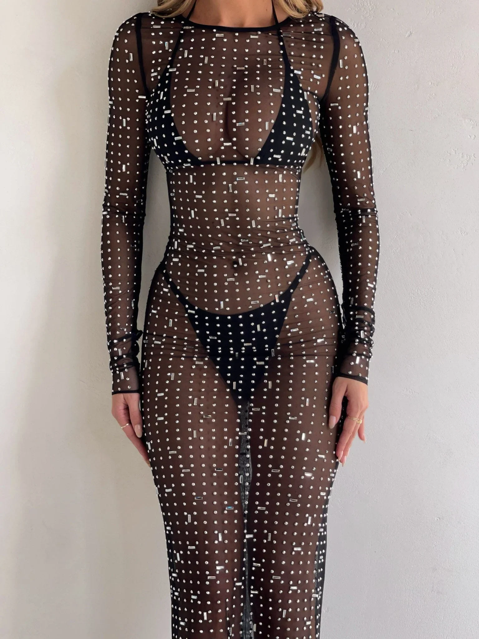 CIARAN LONG SLEEVE MAXI DRESS BLACK SPARKLE