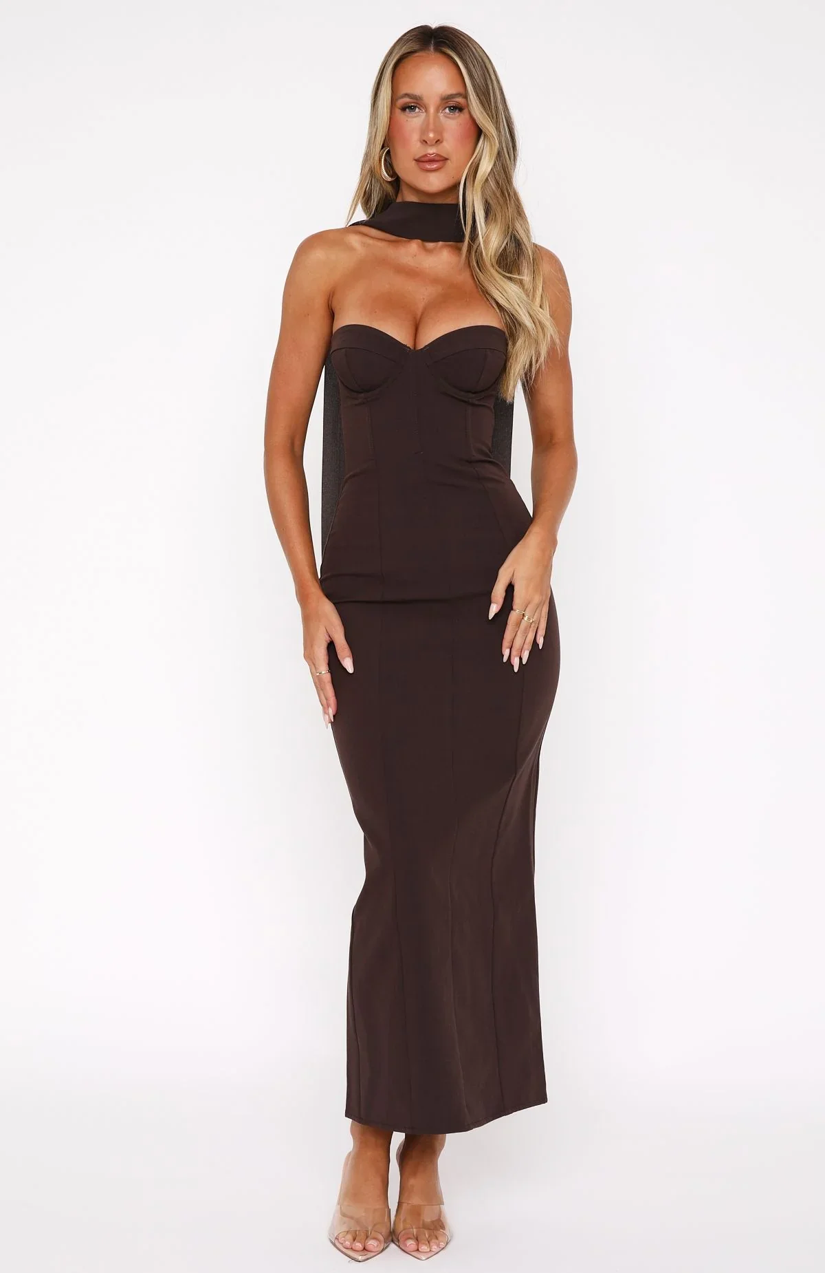 Raining Hearts Strapless Maxi Dress Chocolate