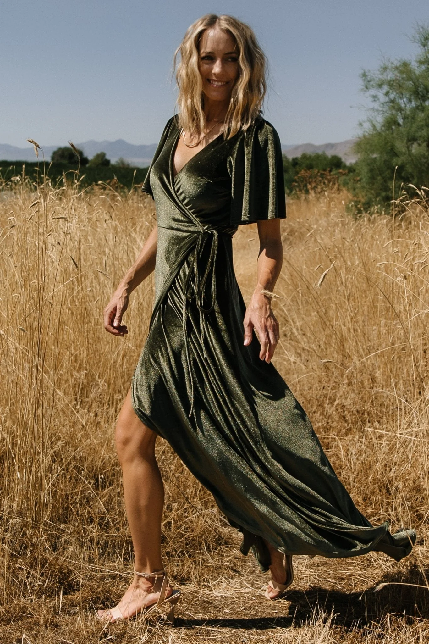 Katelyn Velvet Maxi Wrap Dress | Dark Olive