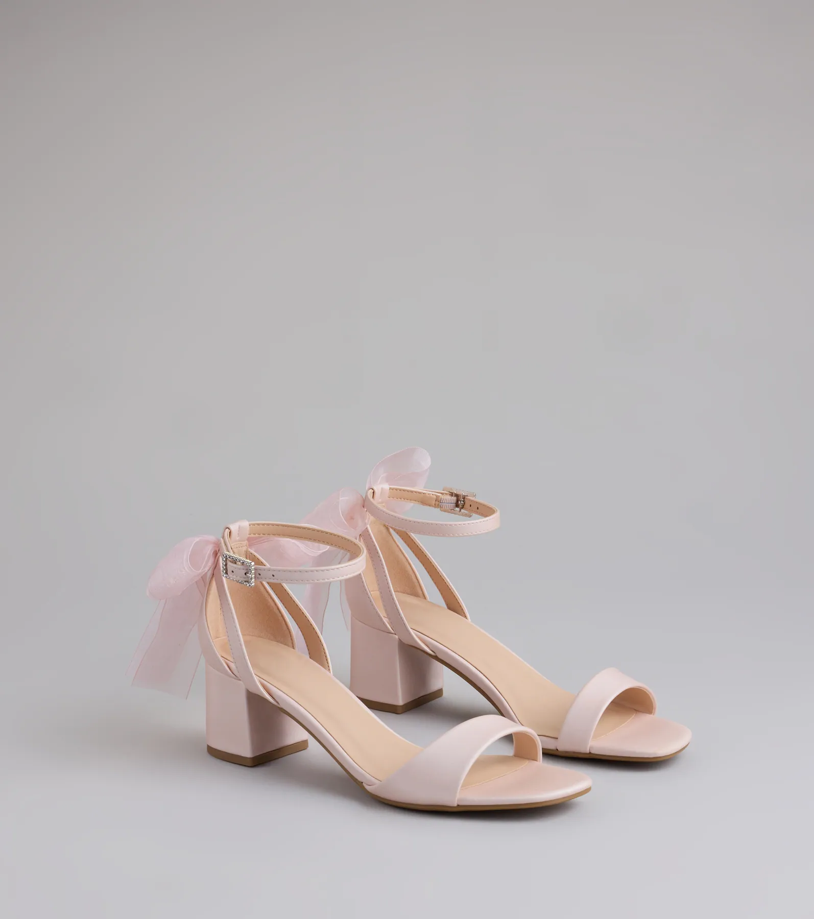 So Pretty Chiffon Bow Satin Block Heels