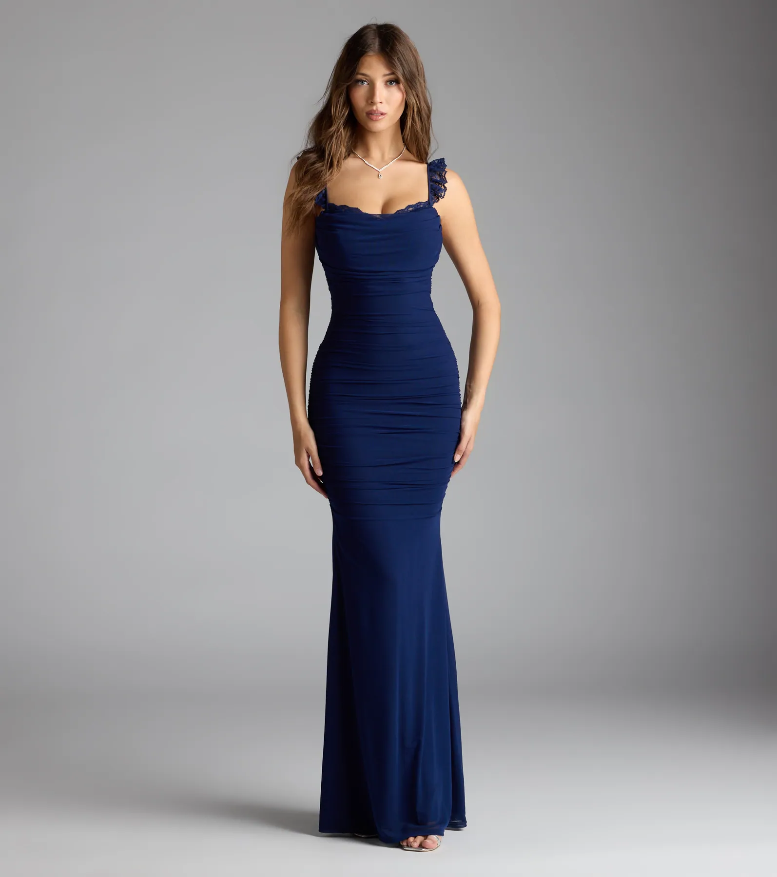 Morgana Lace-Up Ruched Mermaid Dress