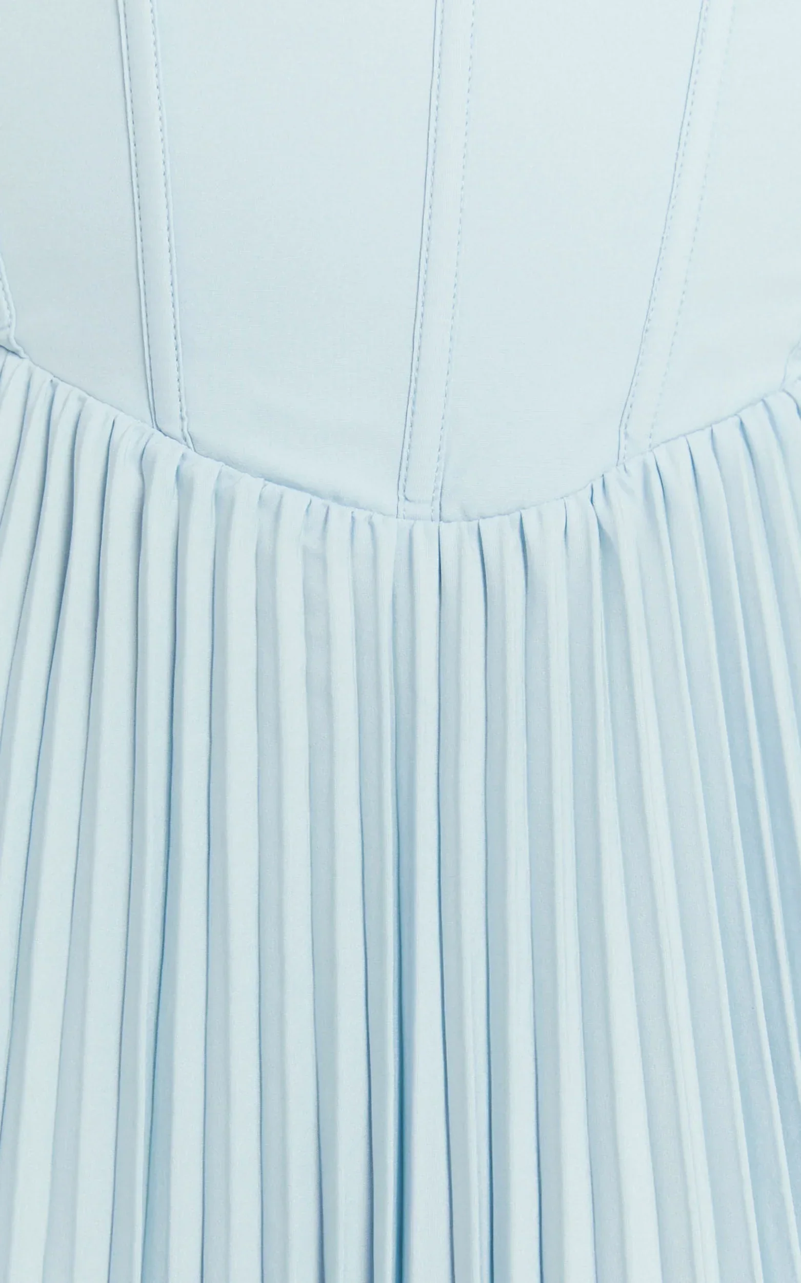 Loretta Midi Dress Lace Up Back Bustier Pleated Dress in Light Blue