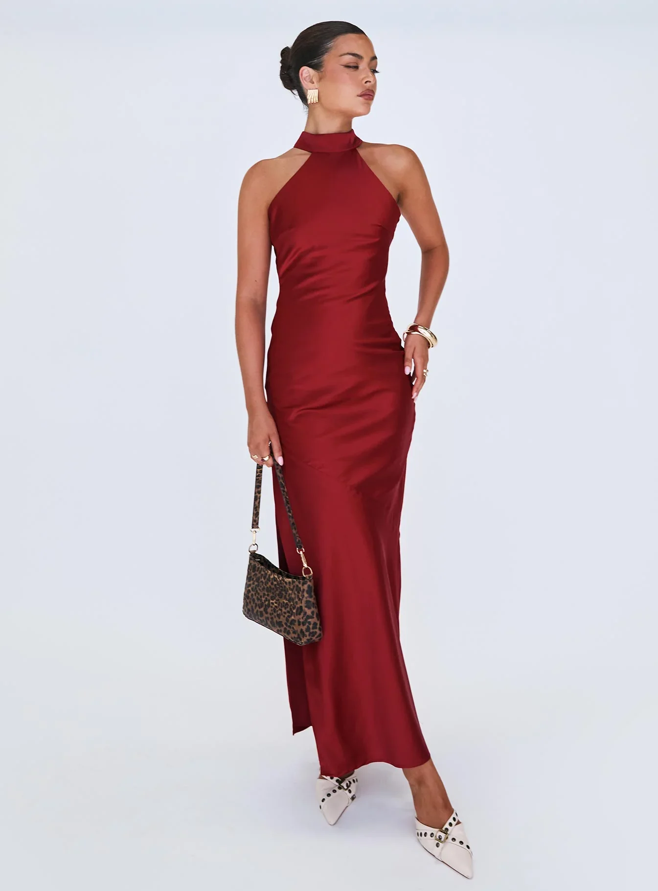 Mordecai Halter Maxi Dress Burgundy