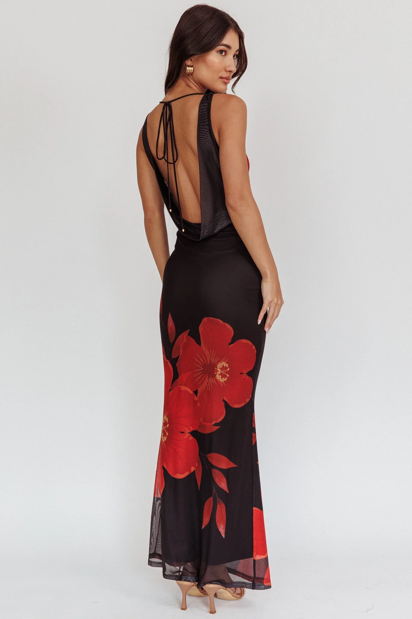 Cassiopeia Open Back Maxi Dress Hibiscus Black