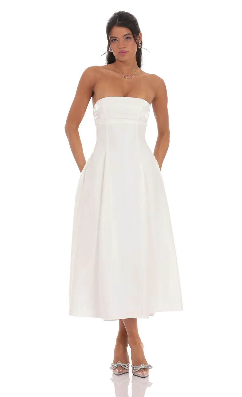 Sheen Empire Waist Midi Dress in Ivory