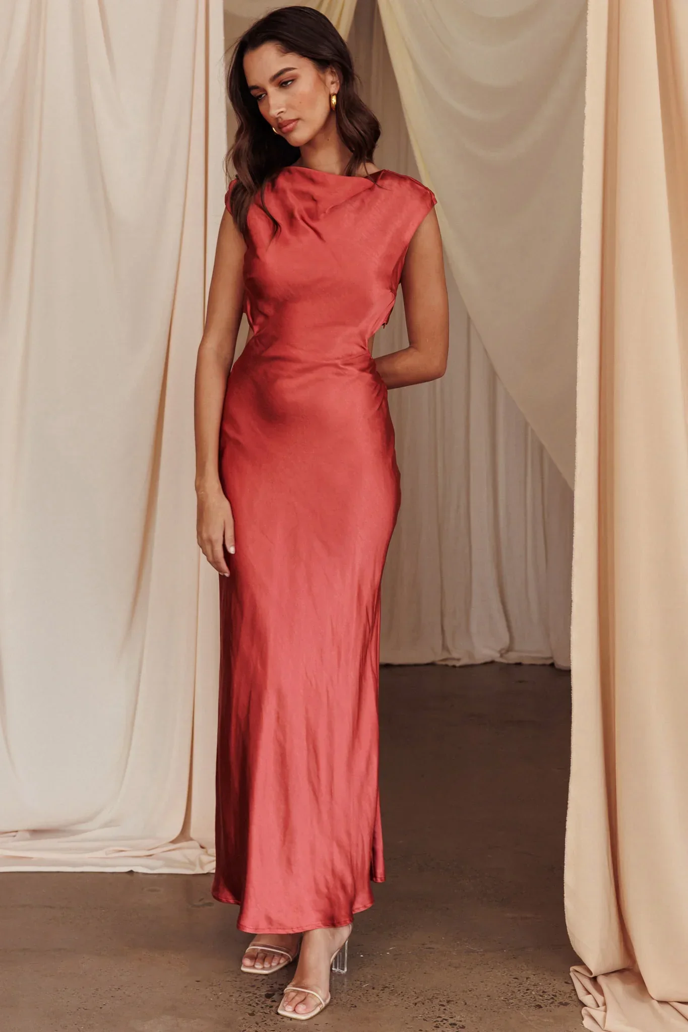 Starlight Sonata Cut-Out Cowl Back Maxi Dress Autumn