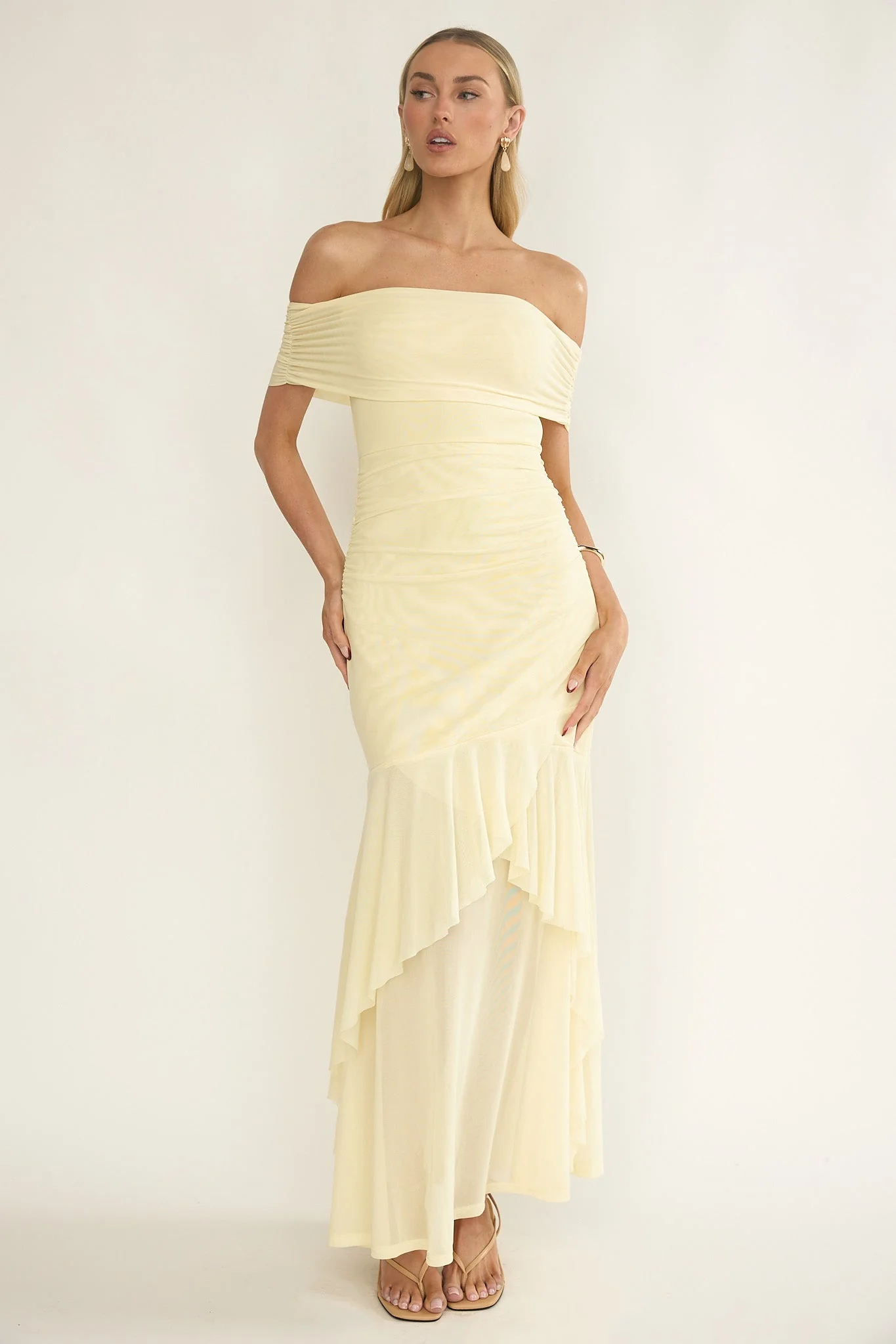 Kiarna Off-Shoulder Mesh Maxi Dress Butter
