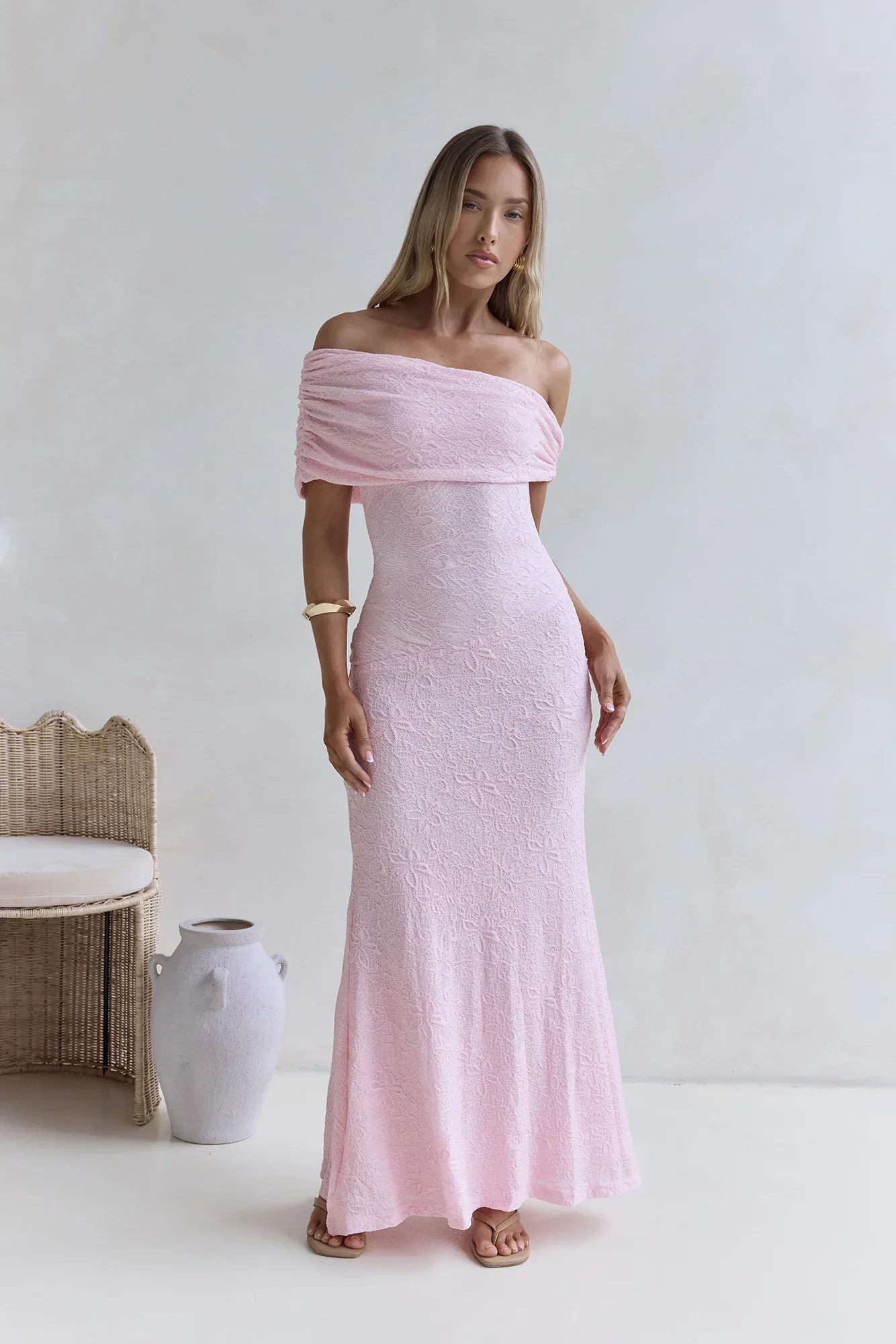 Sea And Selfies Off Shoulder Maxi Dress Pink