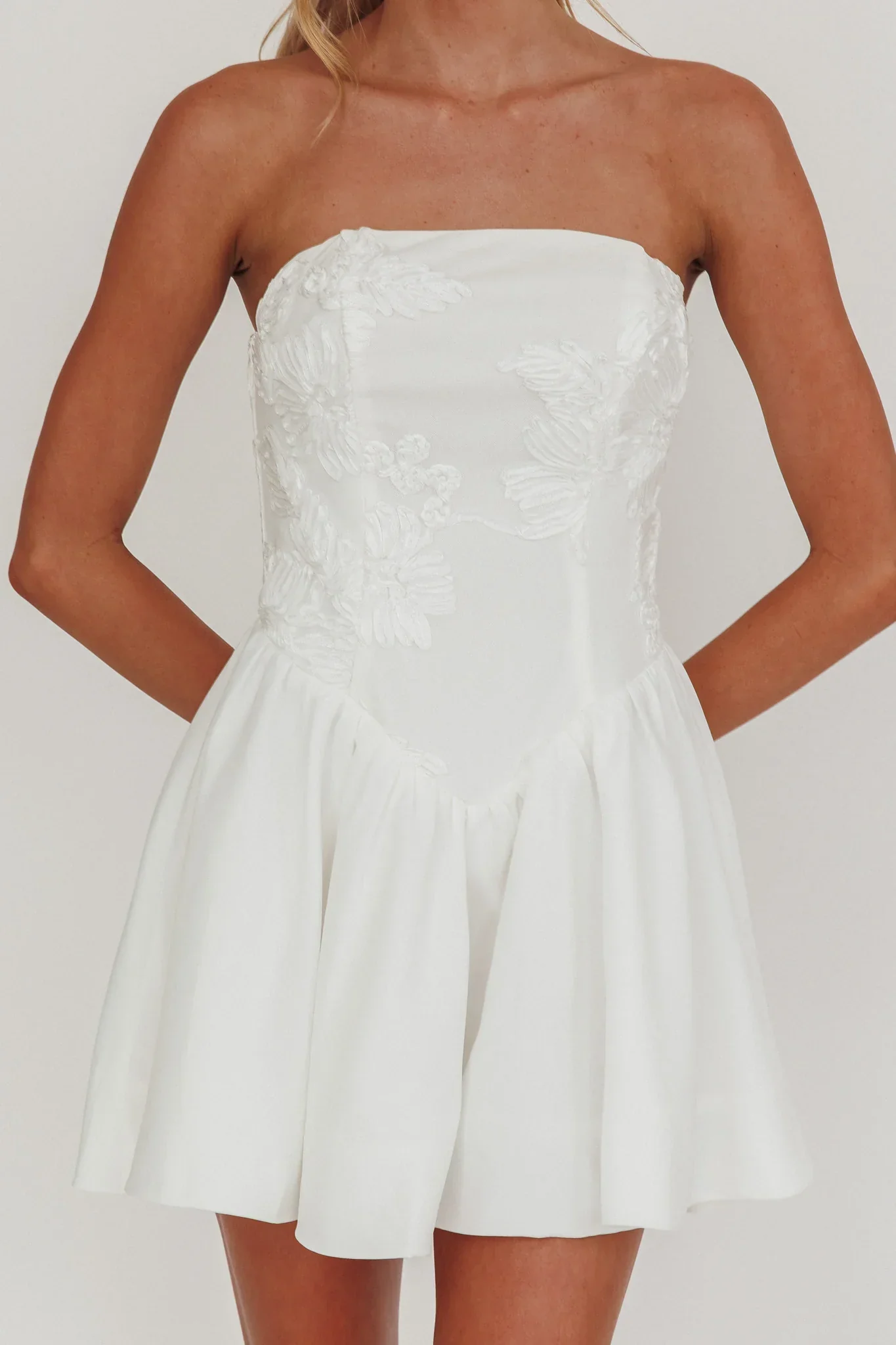 Fiora Basque Waist Strapless Mini Dress White