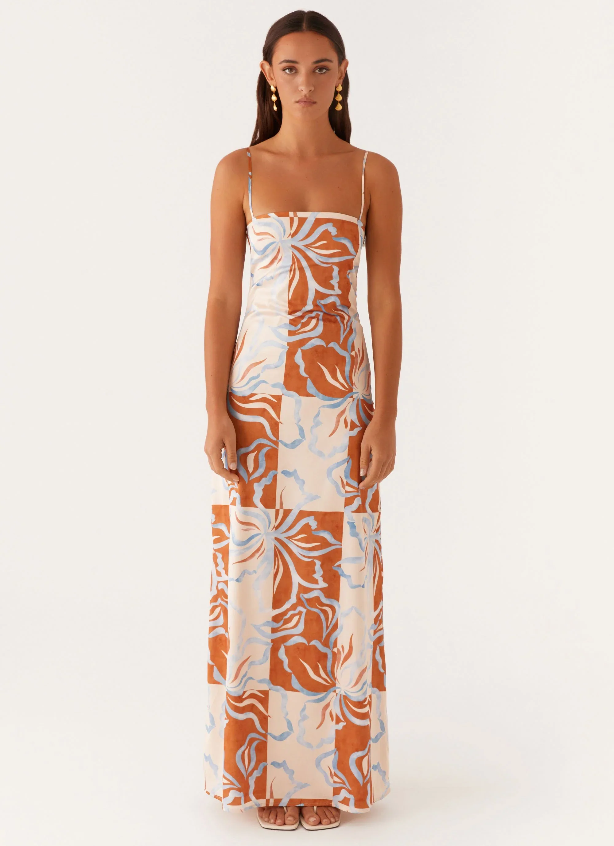 Exclusive - Aster Bloom Maxi Dress - Orange Blue Floral