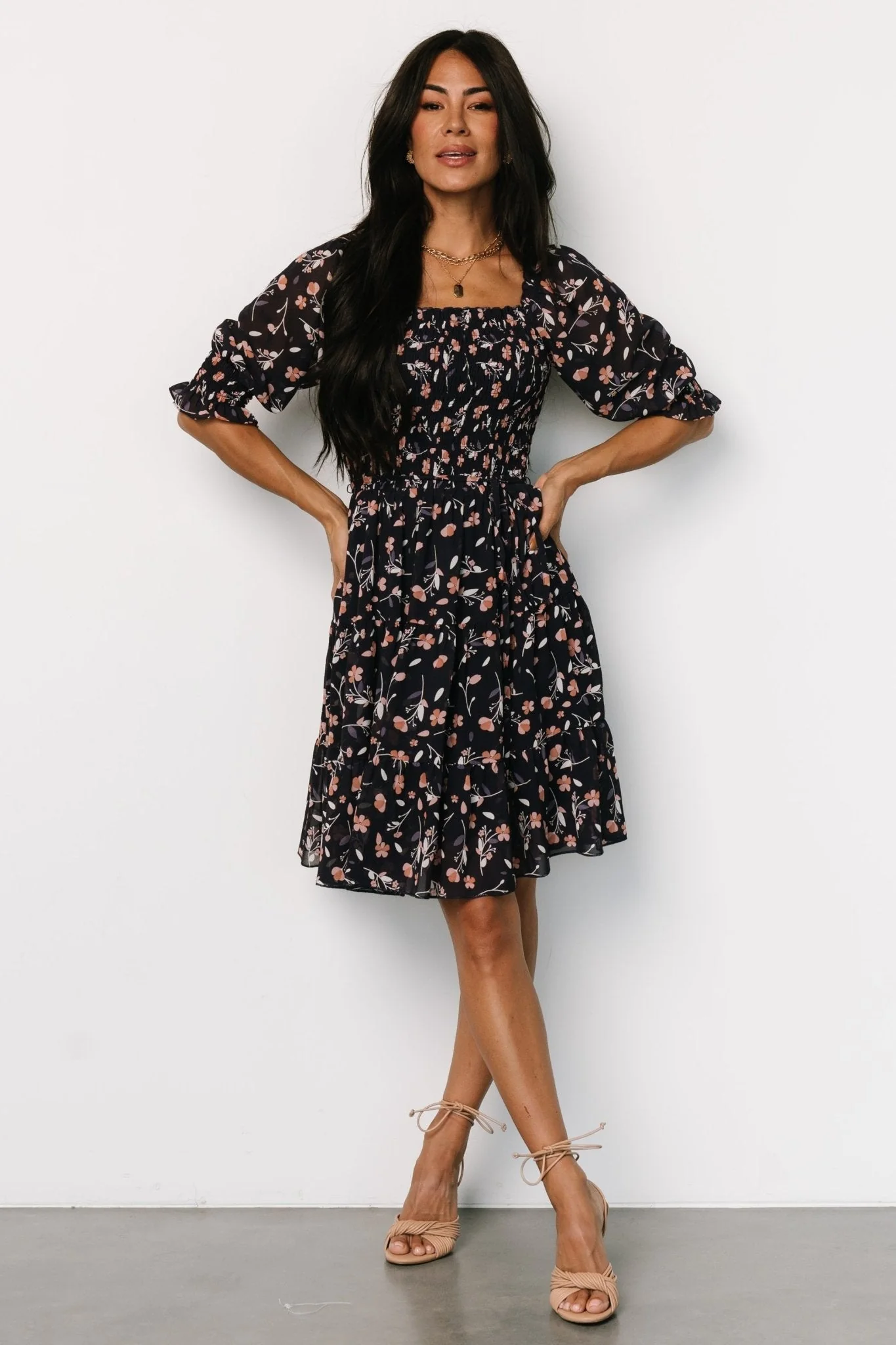 Azlyn Smocked Short Dress | Navy + Pink Floral