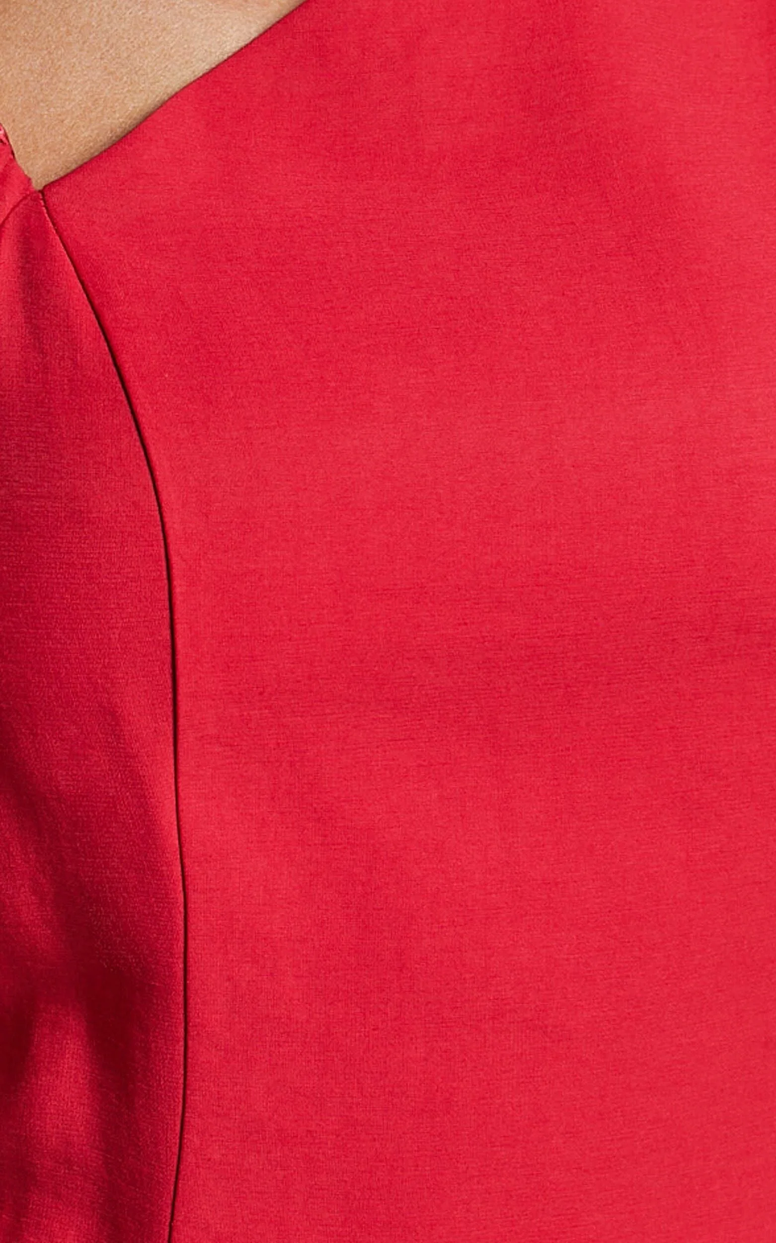 Harlow Mini Dress - Asymmetric Puff Sleeve Flare Dress in Red