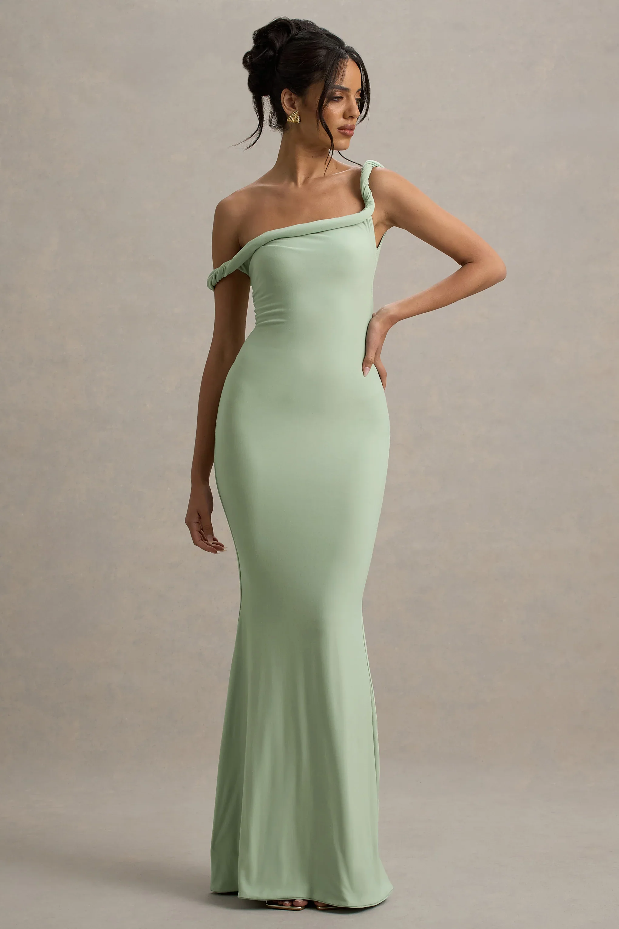 Lita | Light Green Twisted Asymmetric Maxi Dress