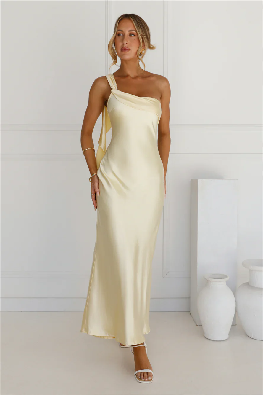 Romantic Tales Satin One Shoulder Maxi Dress