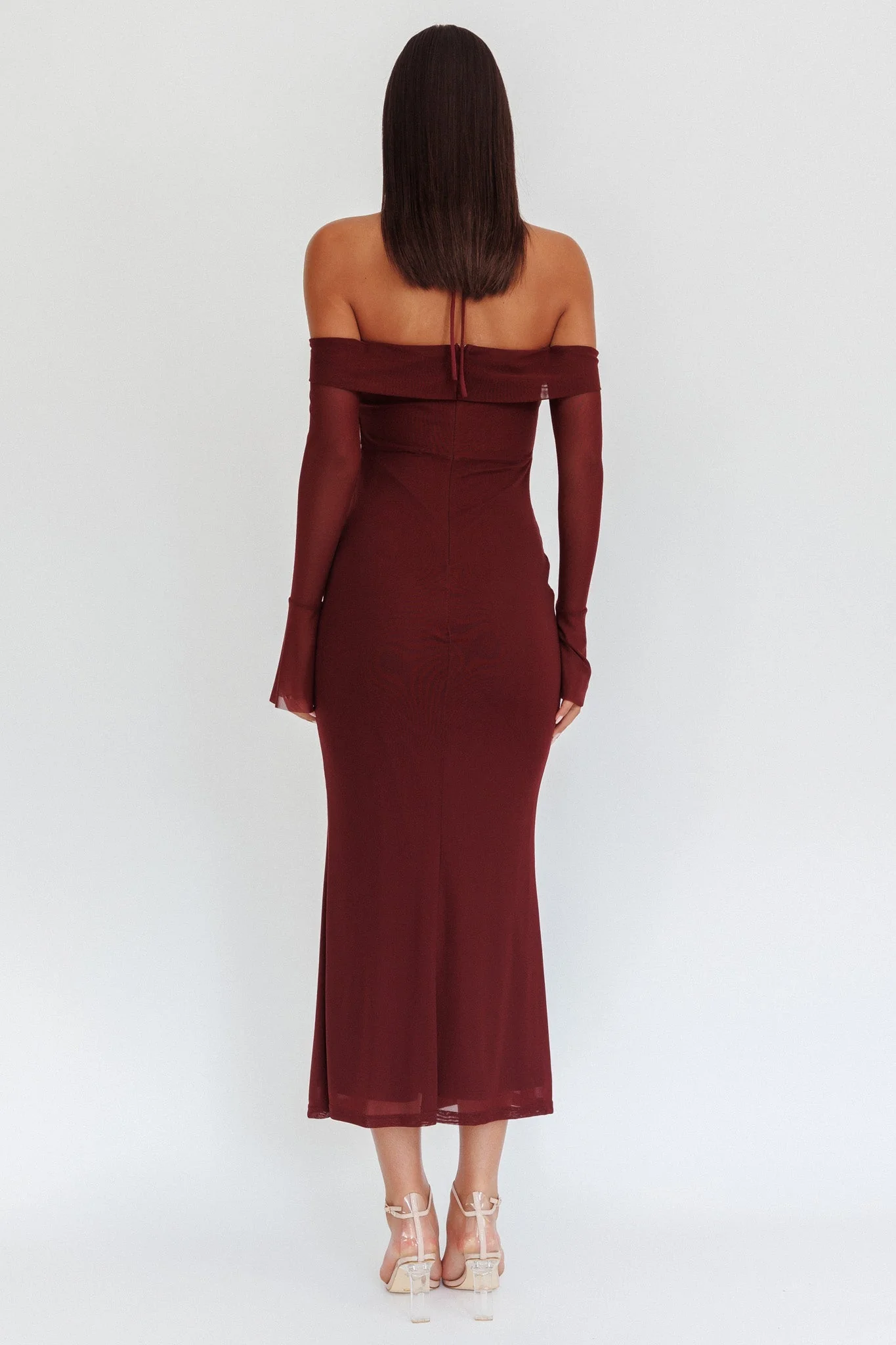 Numbers Game Off-Shoulder Halter Maxi Dress Chocolate