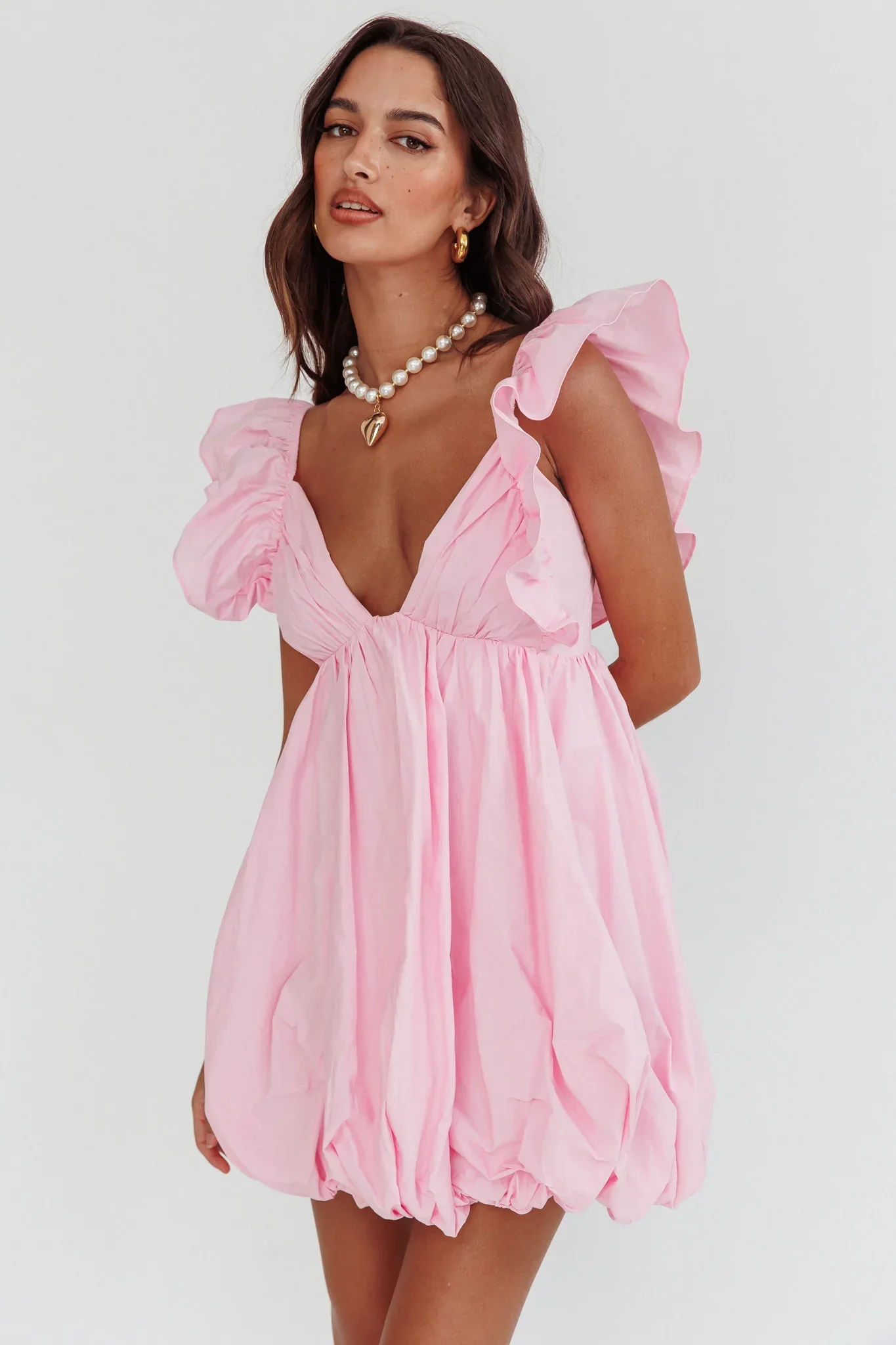 Horoscope Bubble Hem Mini Dress Blush
