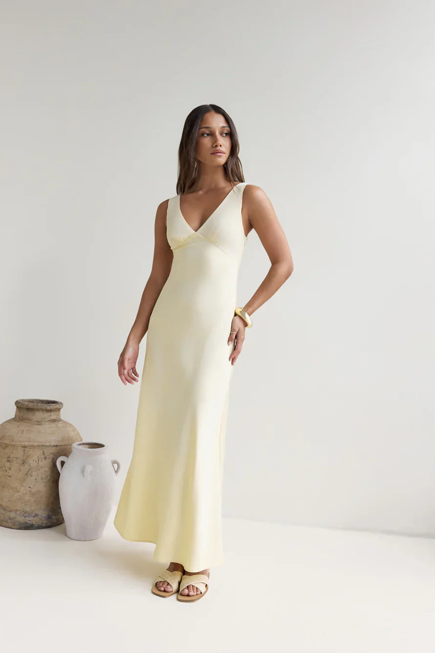 Lost In Daydreams Satin Maxi Dress Yellow