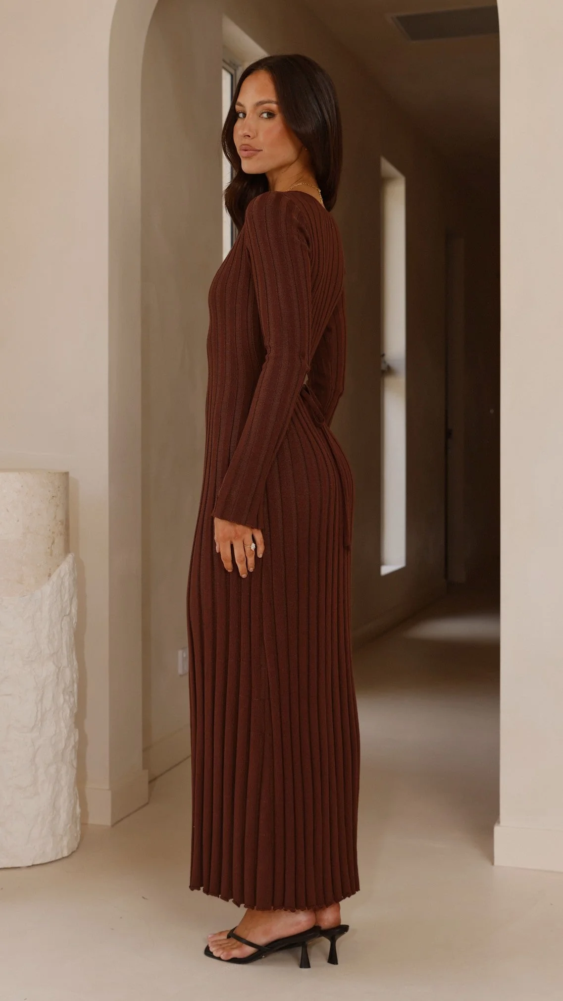 Cyra Long Sleeve Maxi Dress - Chocolate