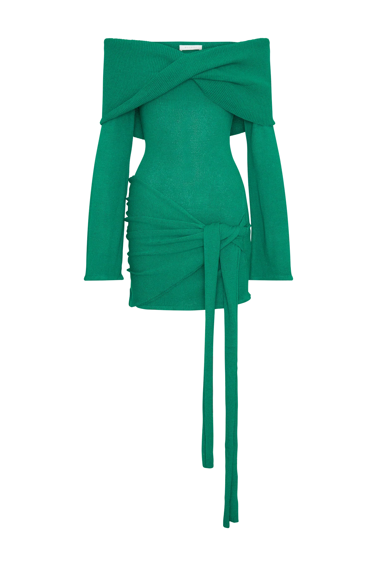 Camryn Off Shoulder Tie Knit Mini Dress - Green